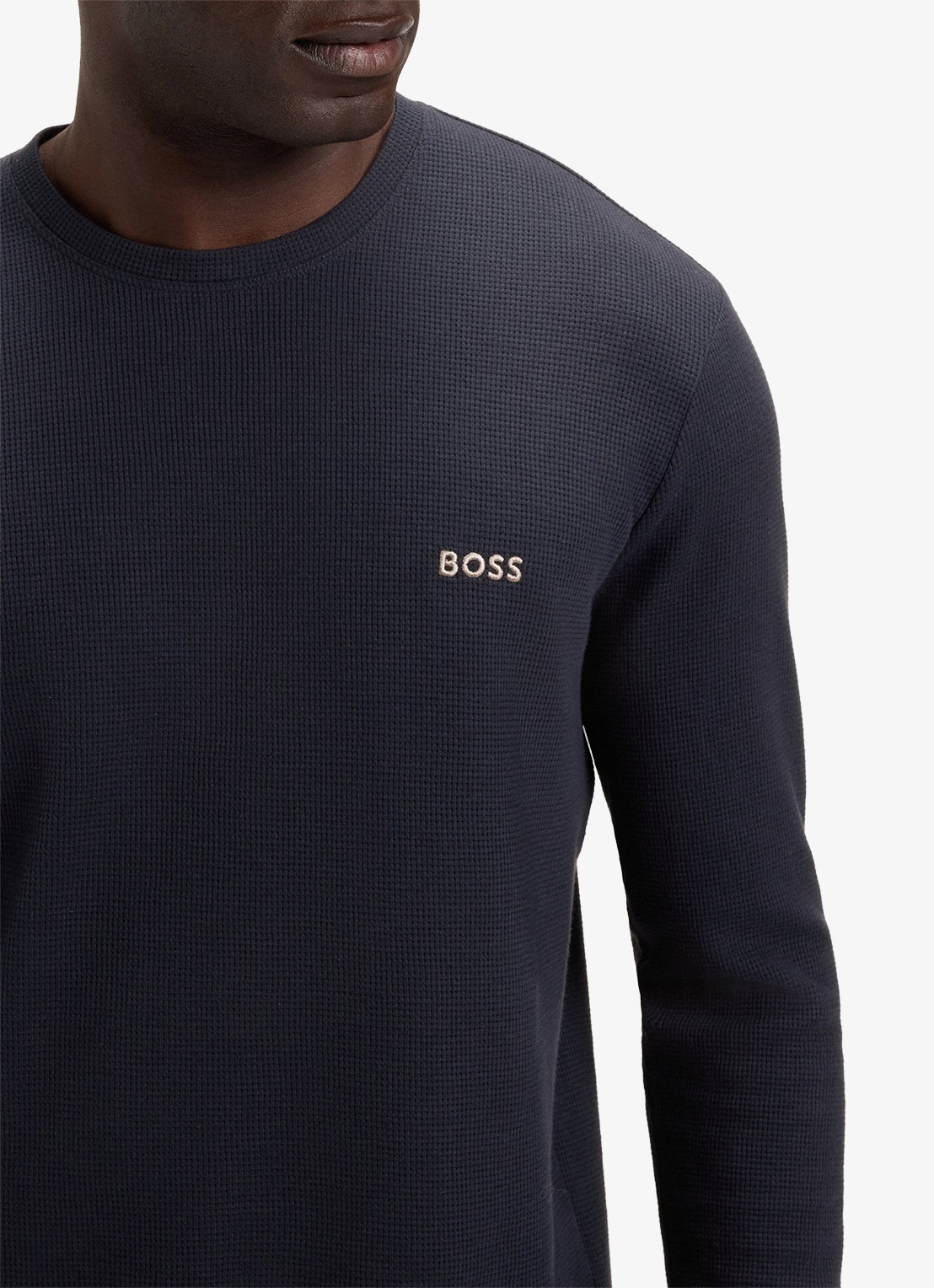 BOSS Pyjamatop met structuur en logo - detail 5 donkerblauw