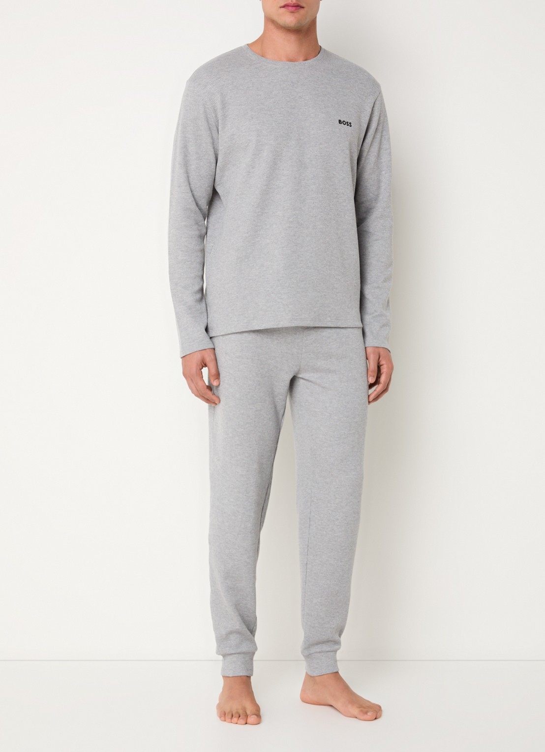 BOSS Pyjamatop met structuur en logo - voorkant 2 grijsmele