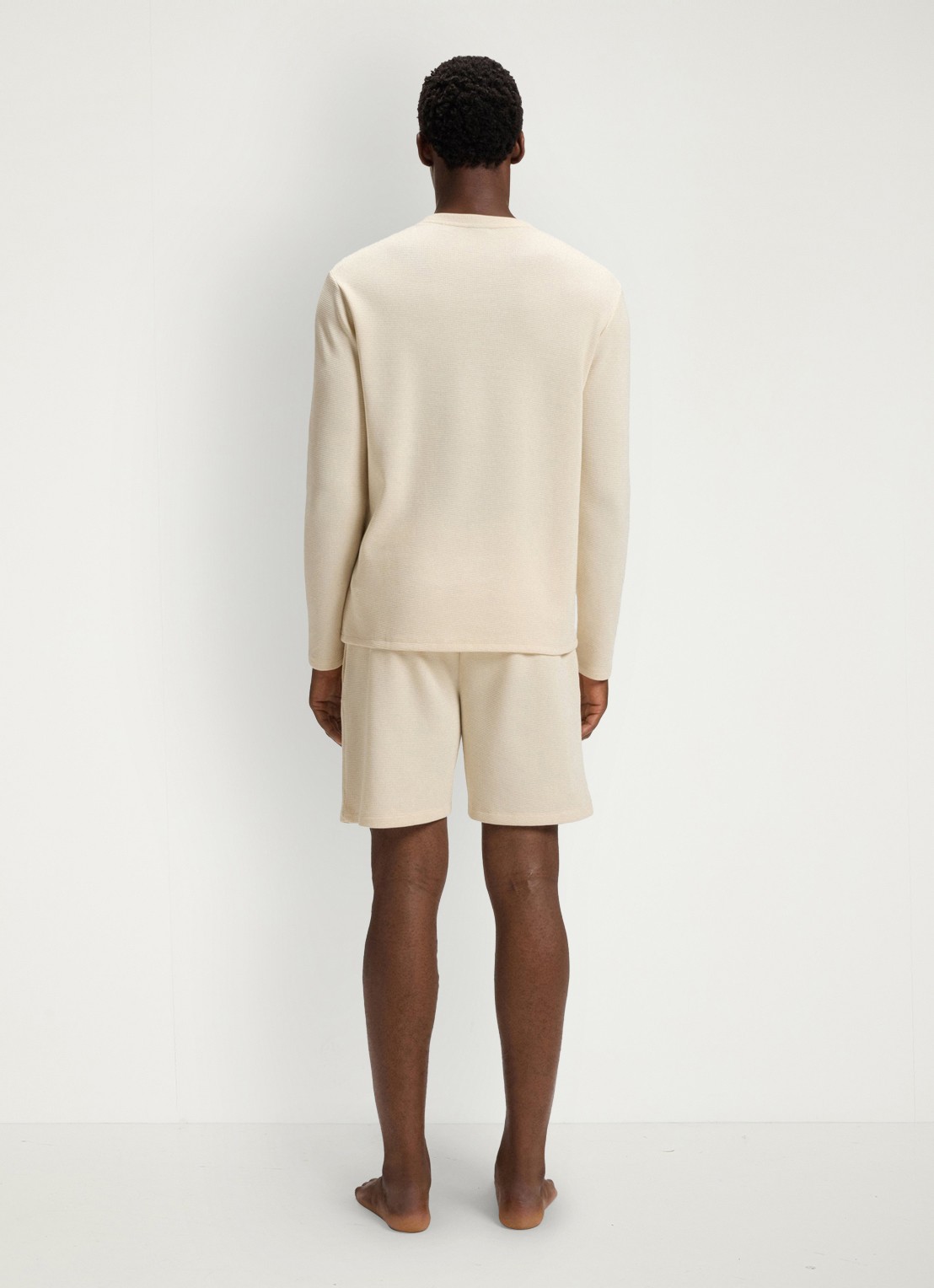BOSS Pyjamatop met structuur en logo - achterkant beige