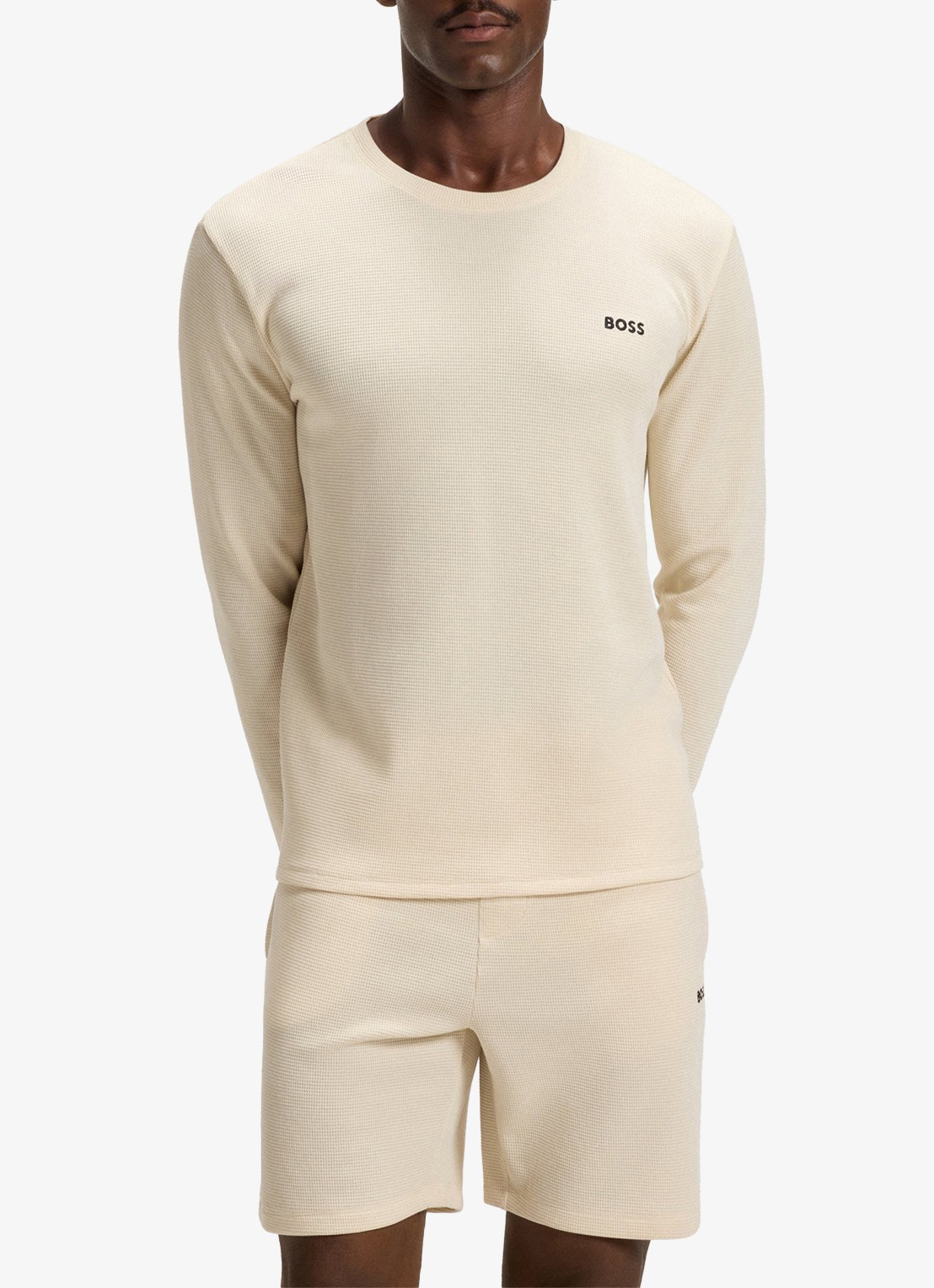 BOSS Pyjamatop met structuur en logo - detail 4 beige