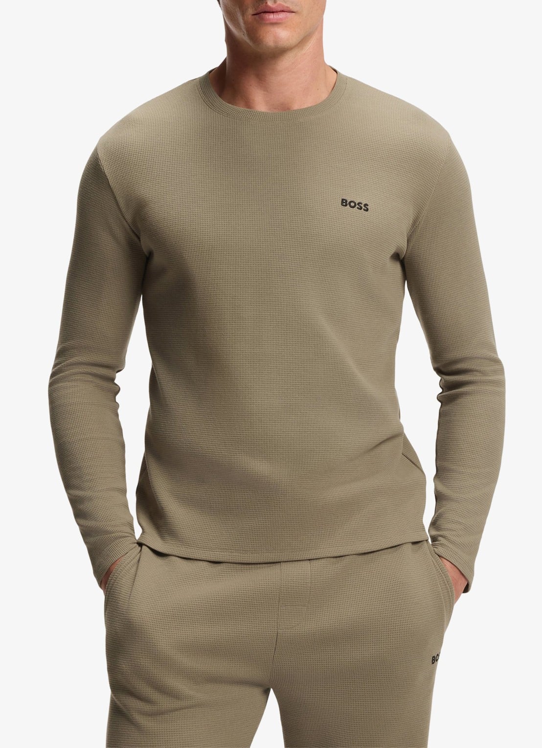 BOSS Pyjamatop met structuur en logo - detail bruin