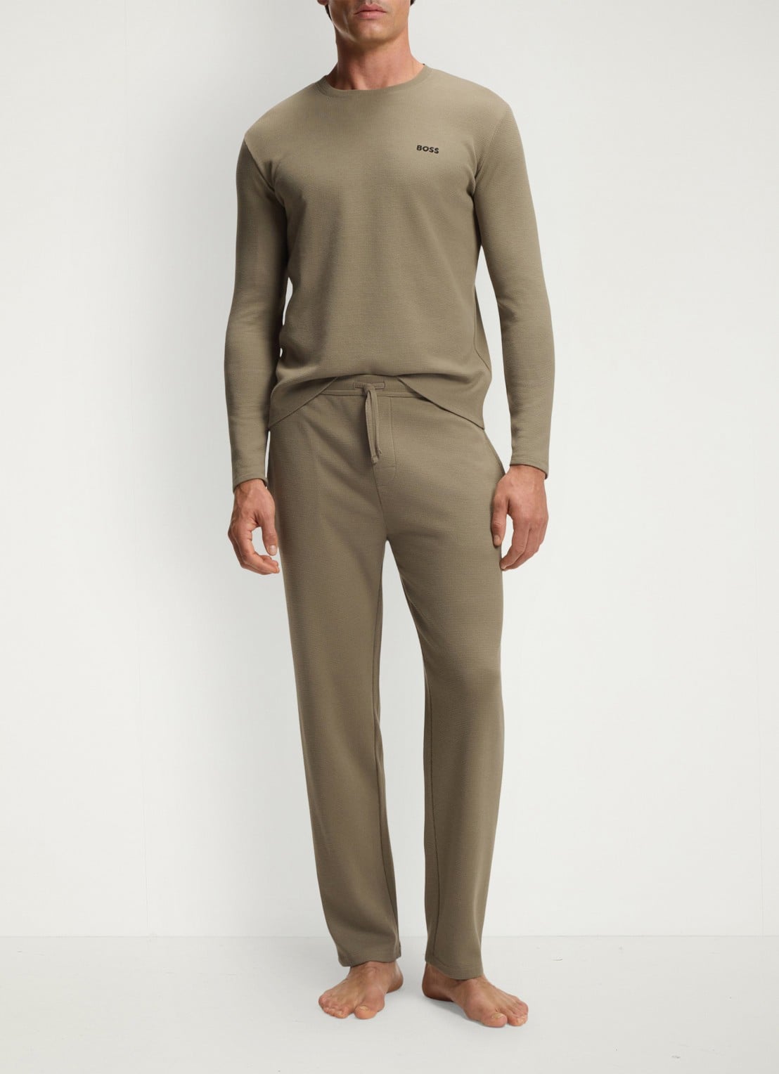BOSS Pyjamatop met structuur en logo - voorkant 5 bruin