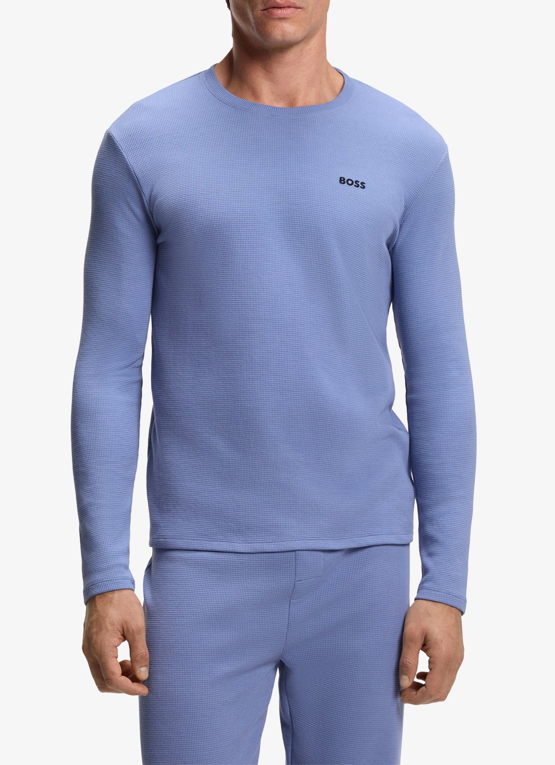 BOSS Pyjamatop met structuur en logo - detail 3 lichtblauw