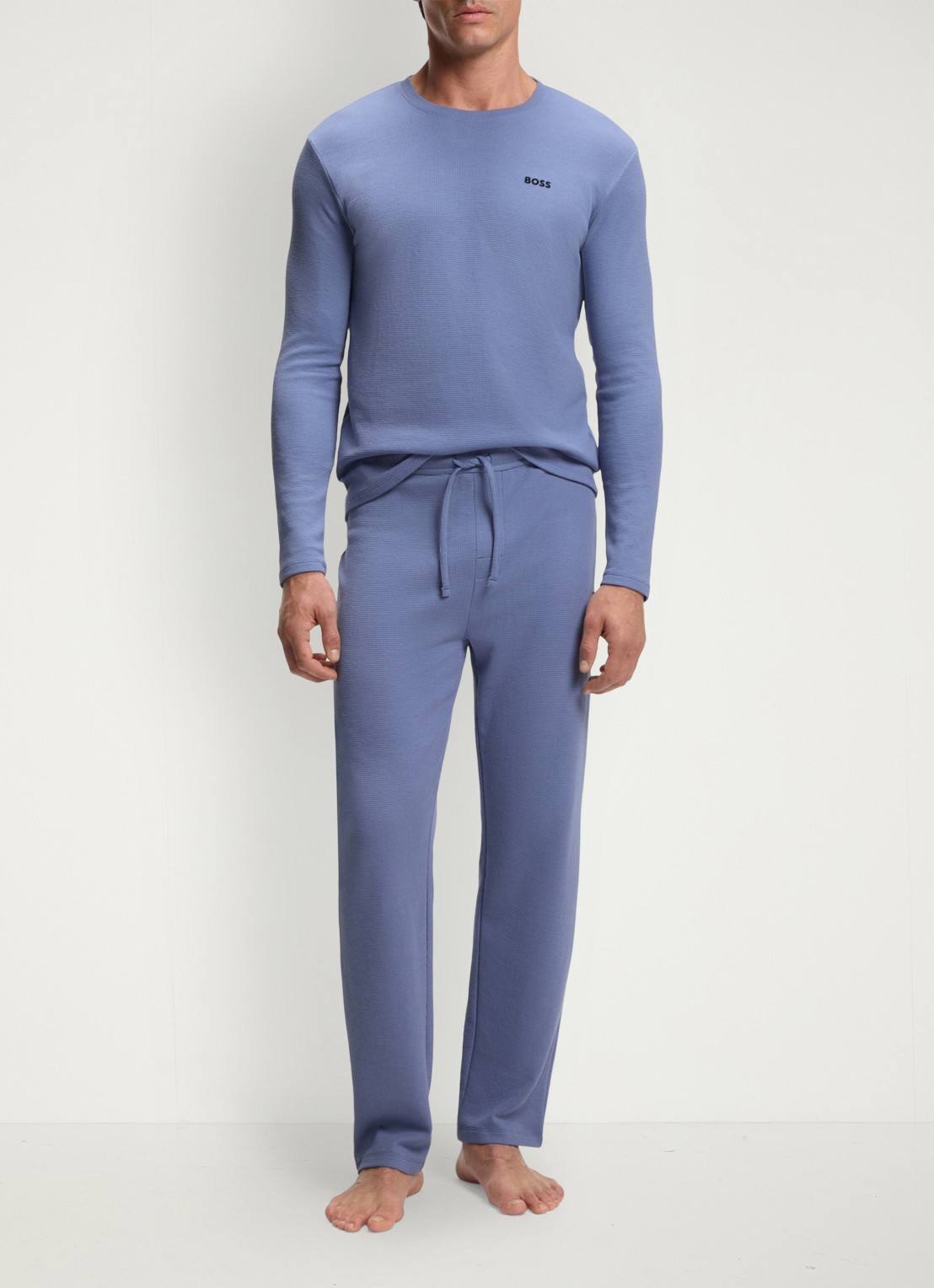 BOSS Pyjamatop met structuur en logo - voorkant 2 lichtblauw