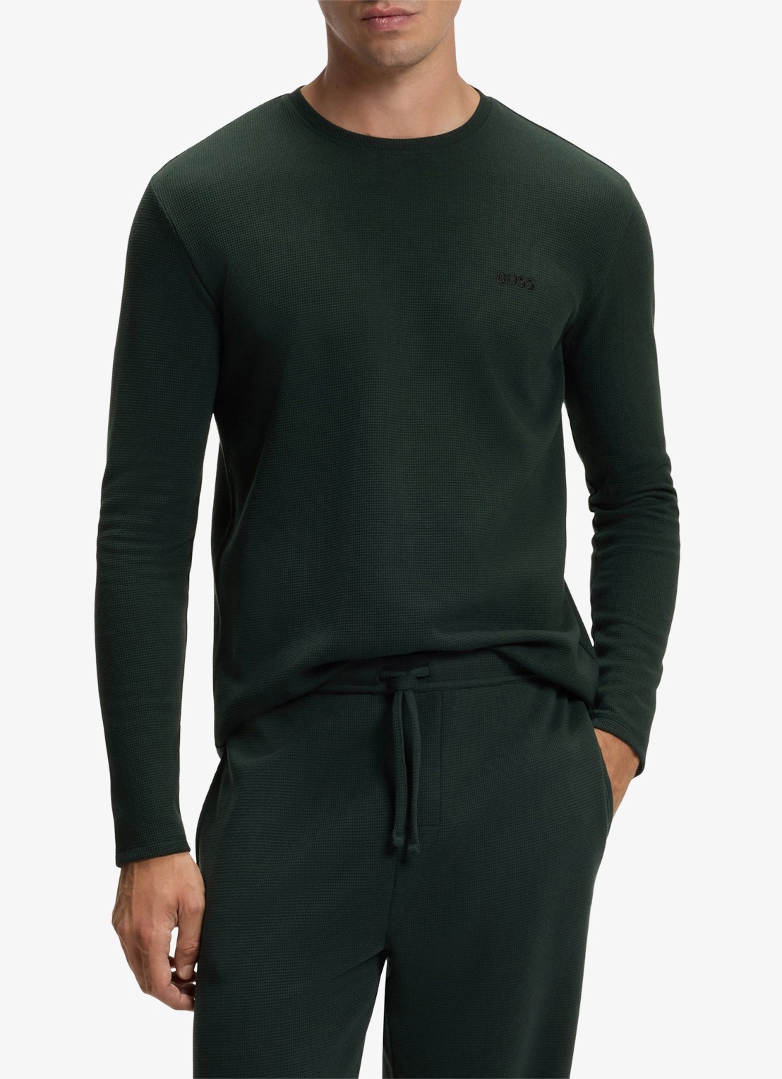 BOSS Pyjamatop met structuur en logo - detail dark green-308