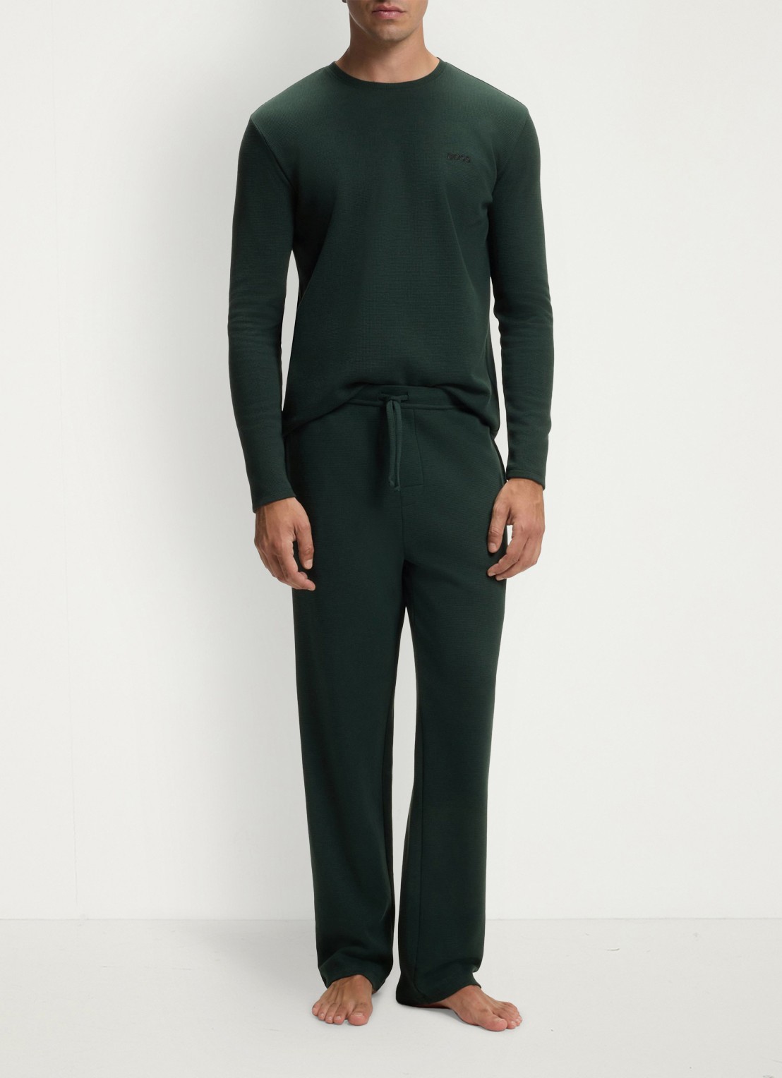 BOSS Pyjamatop met structuur en logo - voorkant 5 dark green-308