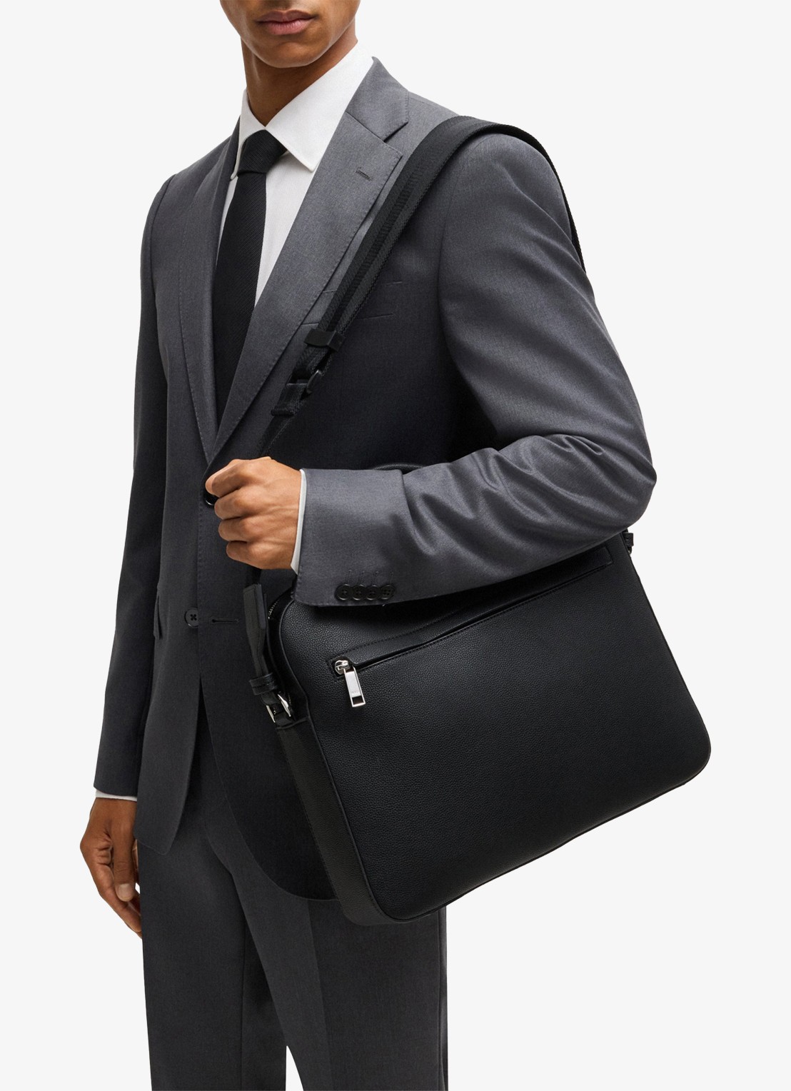 BOSS Ray laptoptas met laptopvak en afneembare schouderriem - detail 4 zwart