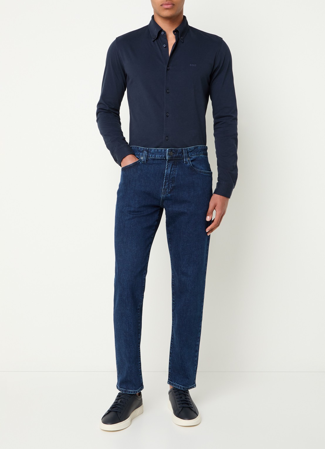 BOSS Re.Maine straight leg jeans met donkere wassing - voorkant 5 indigo