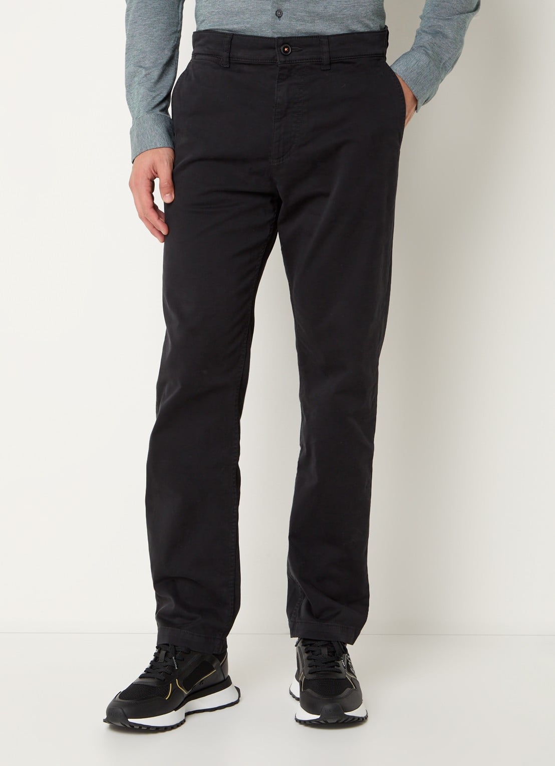 BOSS Regular-fit broek van elastisch katoenen satijn - detail 10 zwart