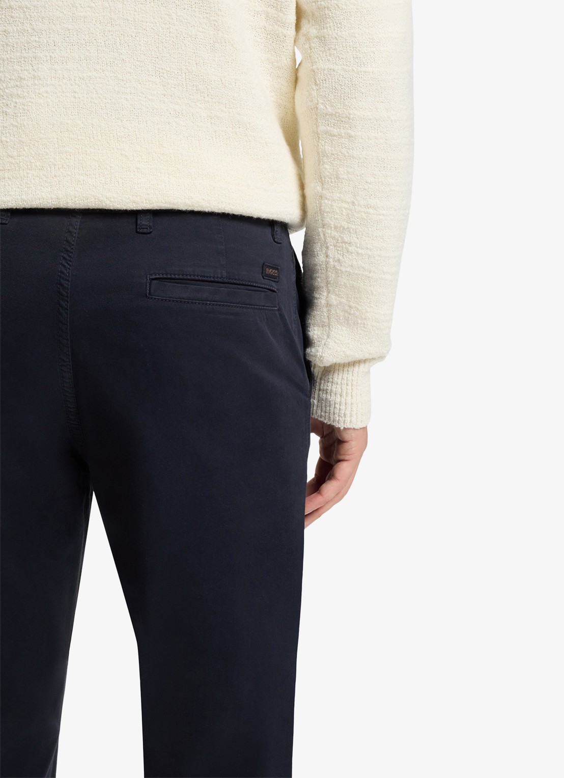 BOSS Regular-fit broek van elastisch katoenen satijn - detail 6 donkerblauw