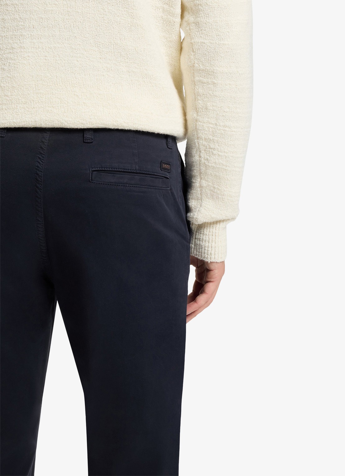 BOSS Regular-fit broek van elastisch katoenen satijn - detail 3 donkerblauw
