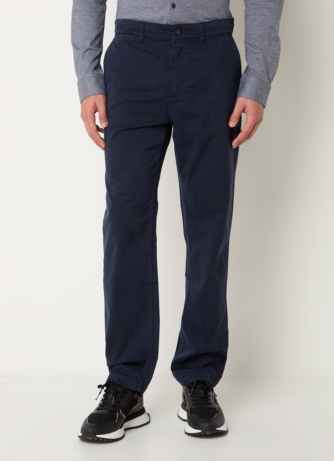 BOSS Regular-fit broek van elastisch katoenen satijn - detail 4 donkerblauw
