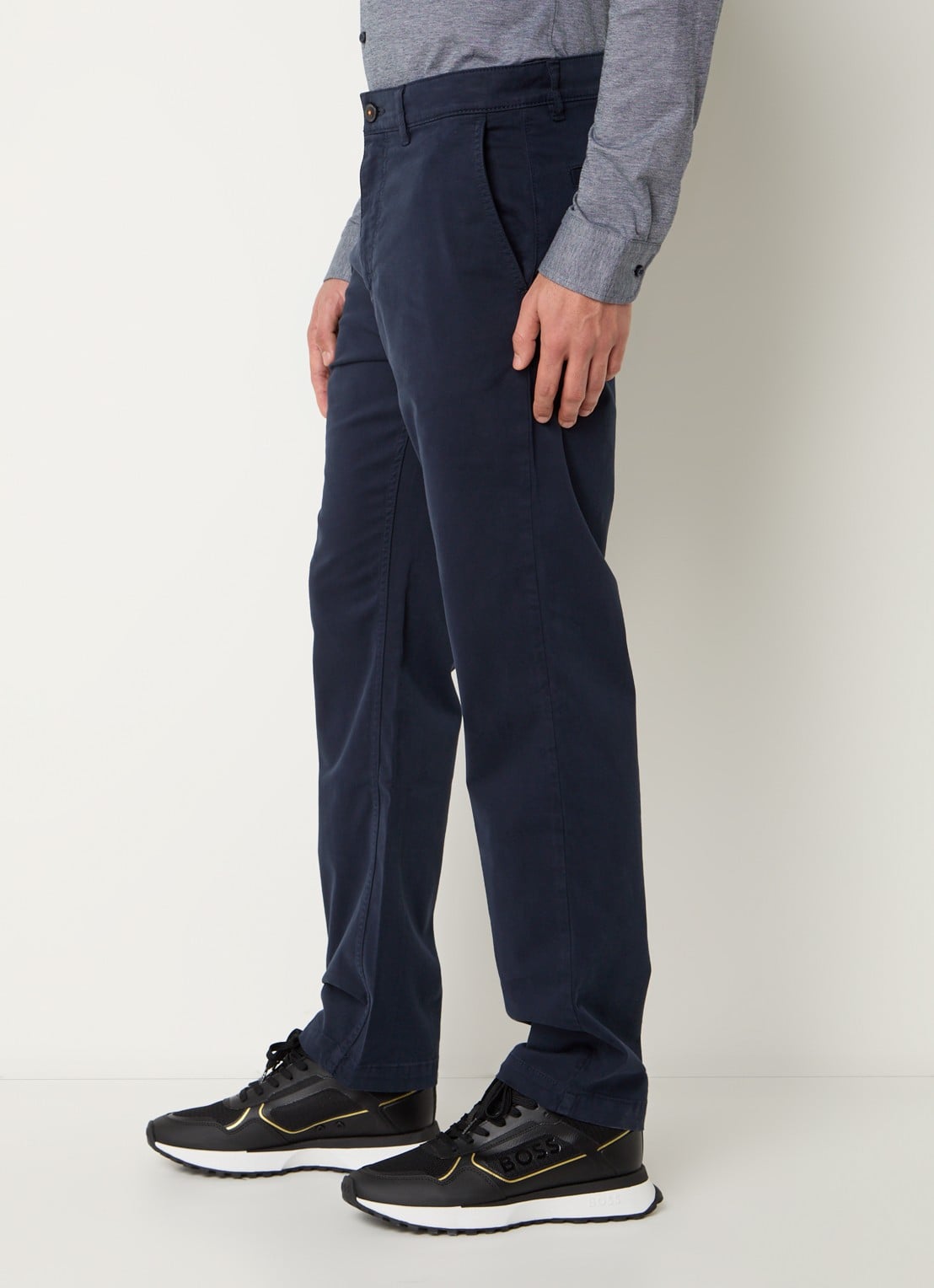 BOSS Regular-fit broek van elastisch katoenen satijn - detail 5 donkerblauw