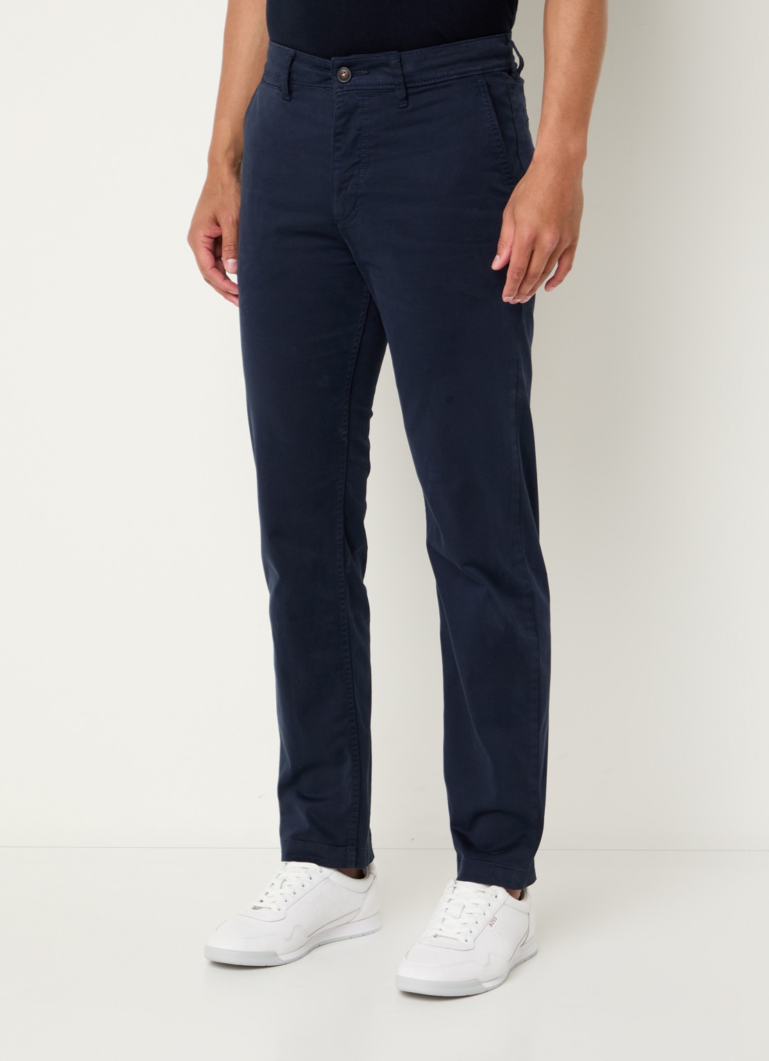BOSS Regular-fit broek van elastisch katoenen satijn - detail 4 middenblauw