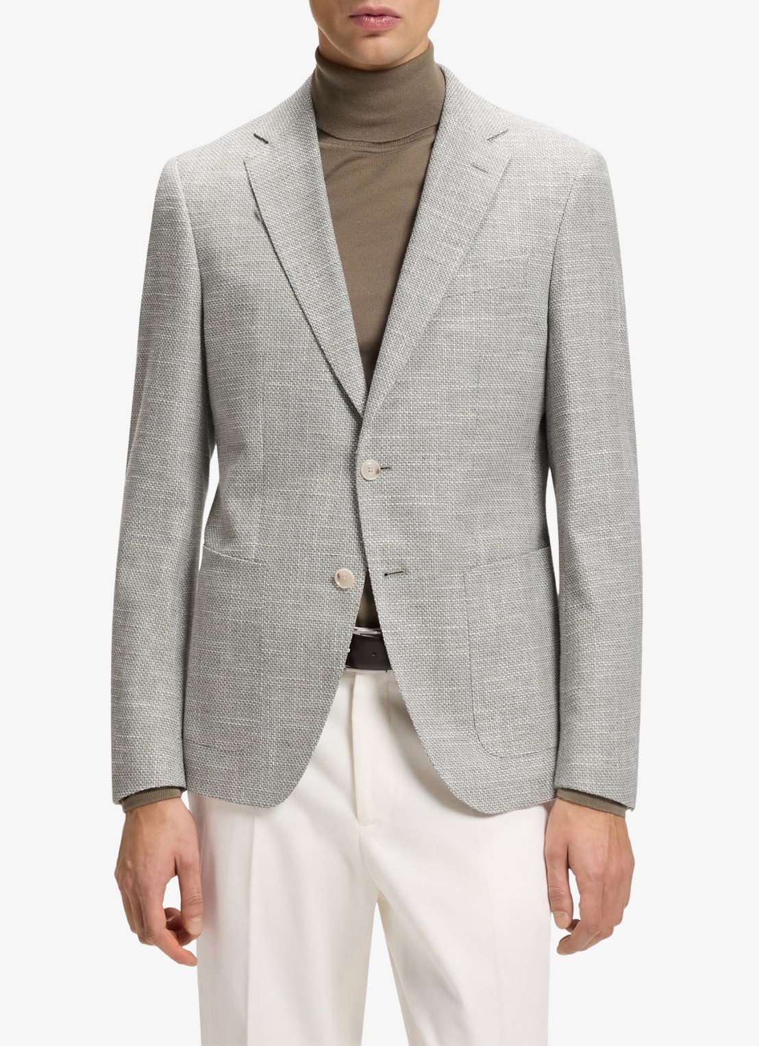 BOSS Regular fit colbert in linnenblend - detail grijs