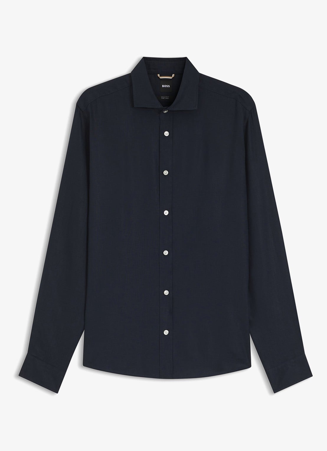 BOSS Regular fit overhemd in linnen met kent kraag - voorkant 4 blauw