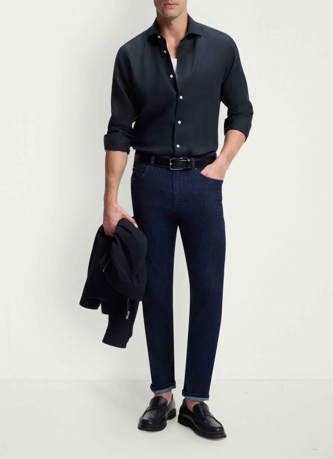 BOSS Regular fit overhemd in linnen met kent kraag - voorkant 5 blauw