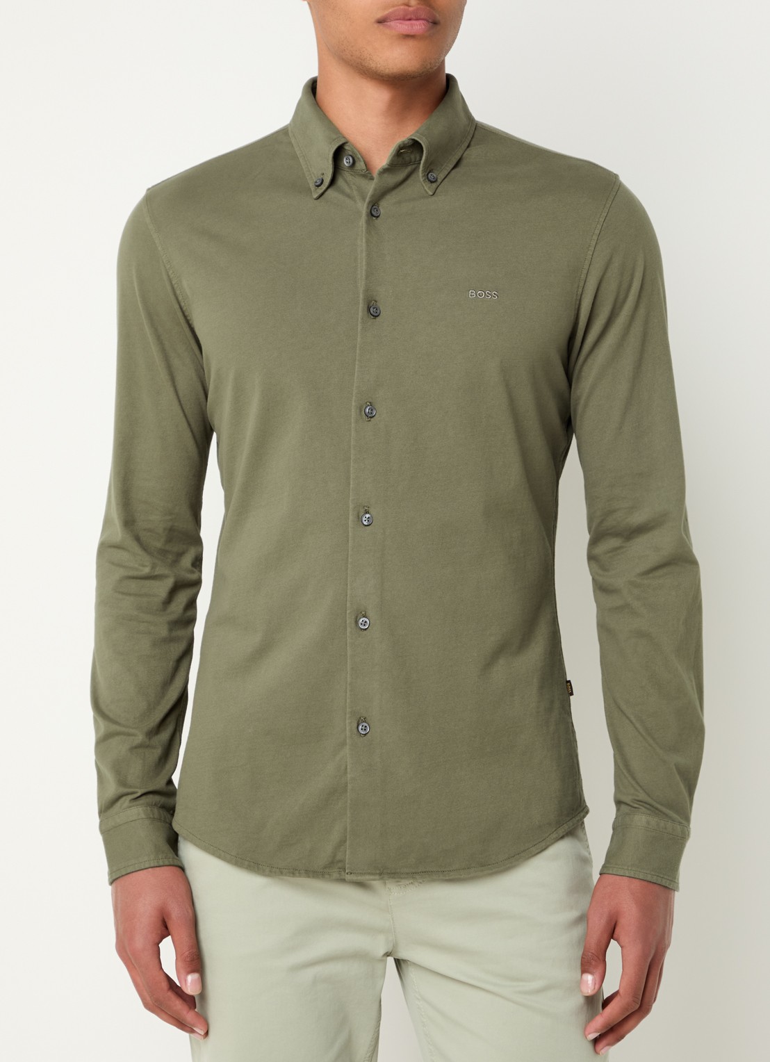BOSS Regular fit overhemd met logo - detail olijfgroen