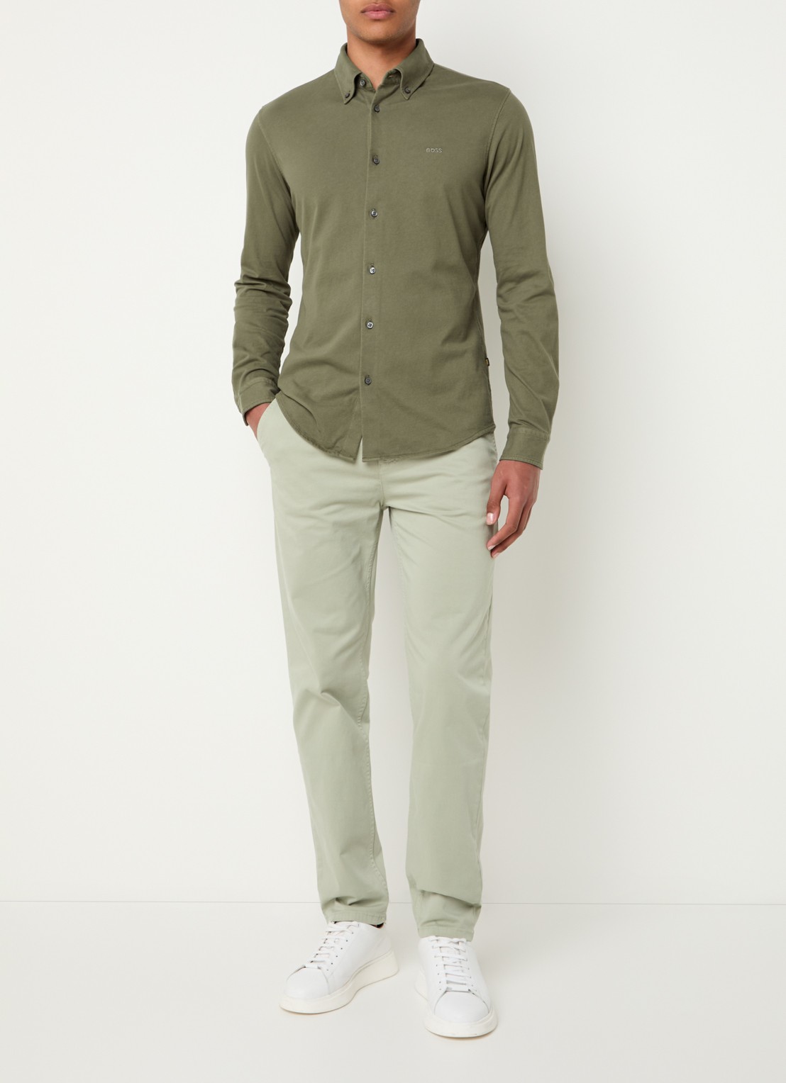 BOSS Regular fit overhemd met logo - voorkant 4 olijfgroen
