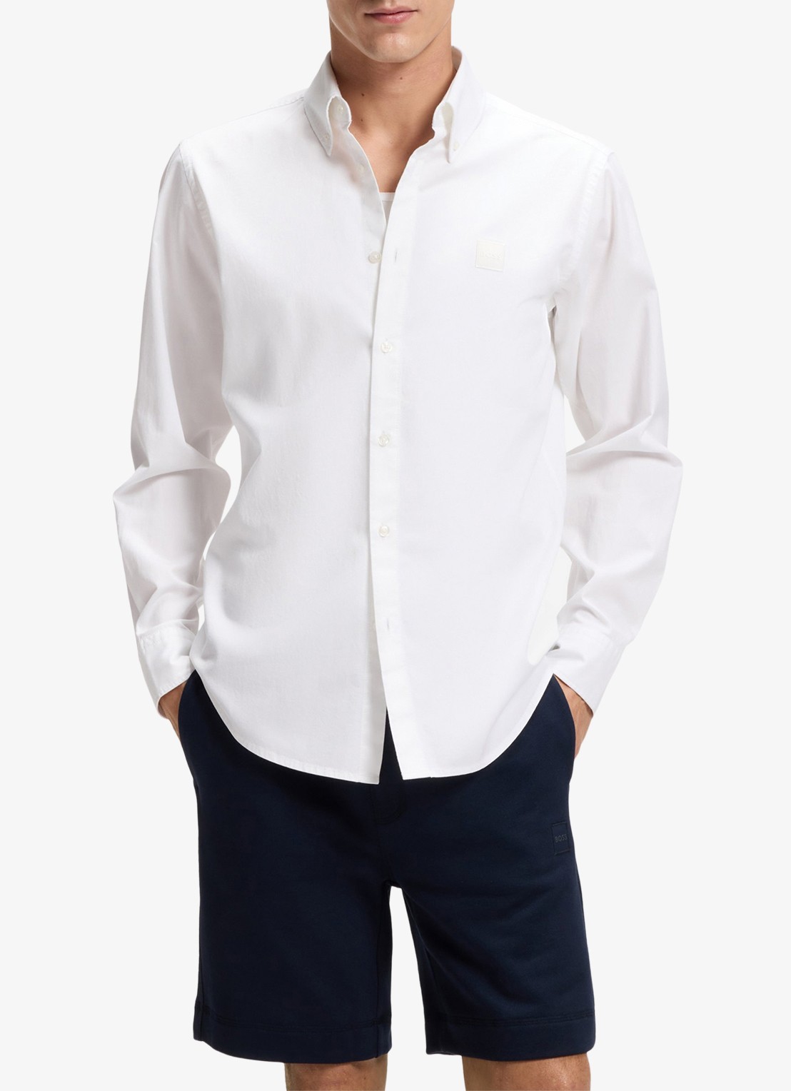 BOSS Regular fit overhemd met logo - detail wit