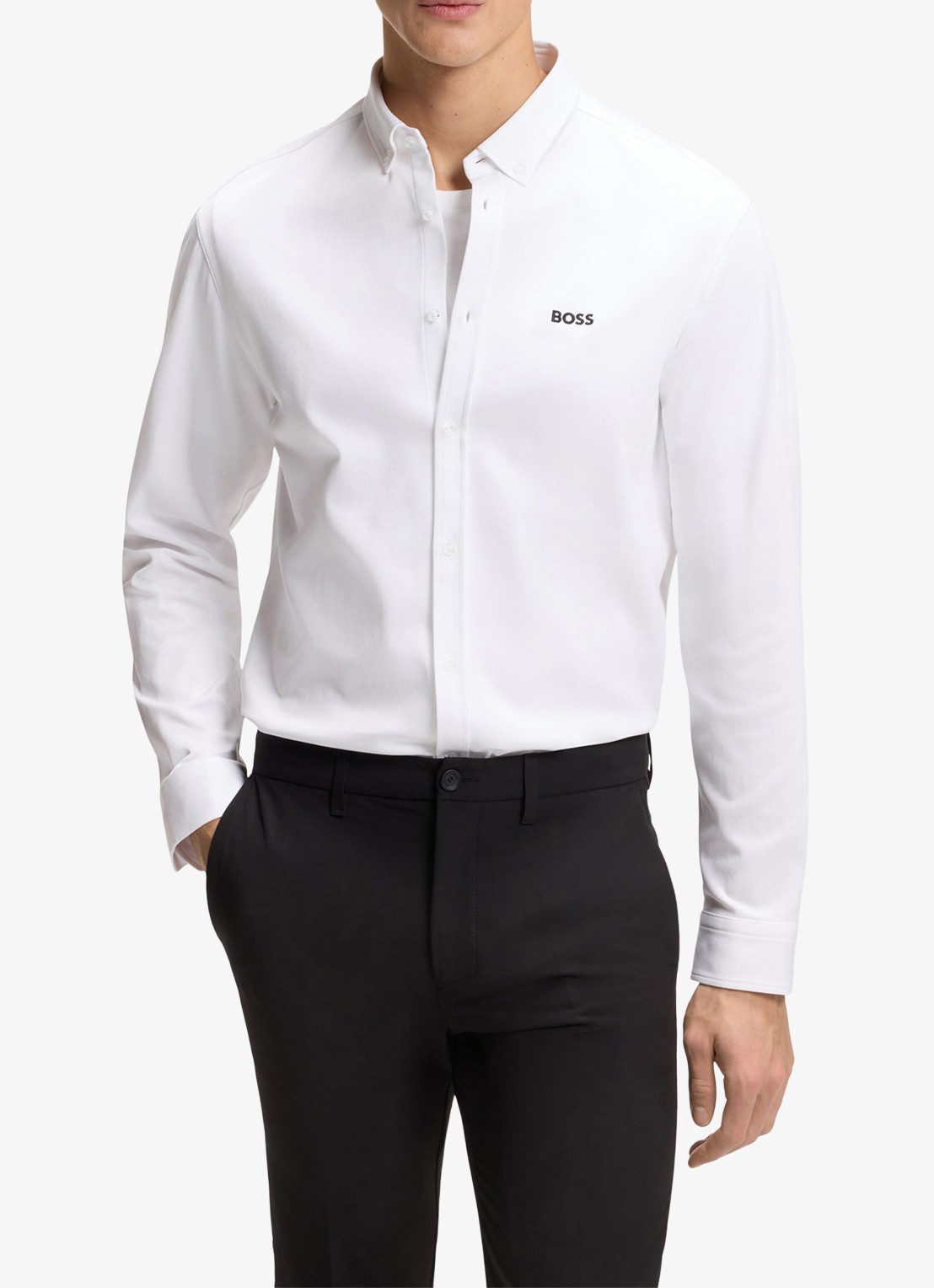 BOSS Regular fit overhemd met logo - detail wit