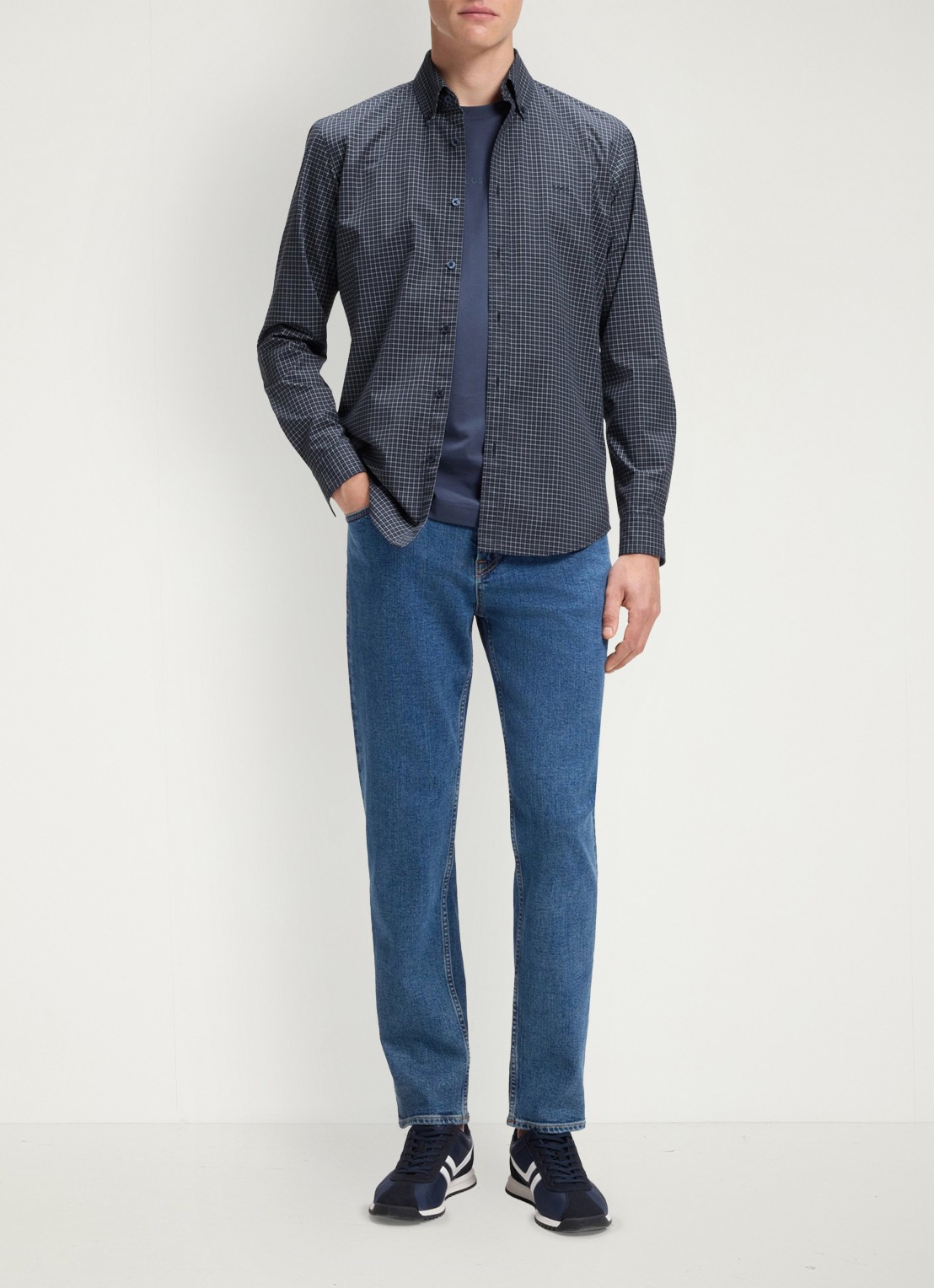 BOSS Regular fit overhemd met ruitdessin - voorkant 2 blauw