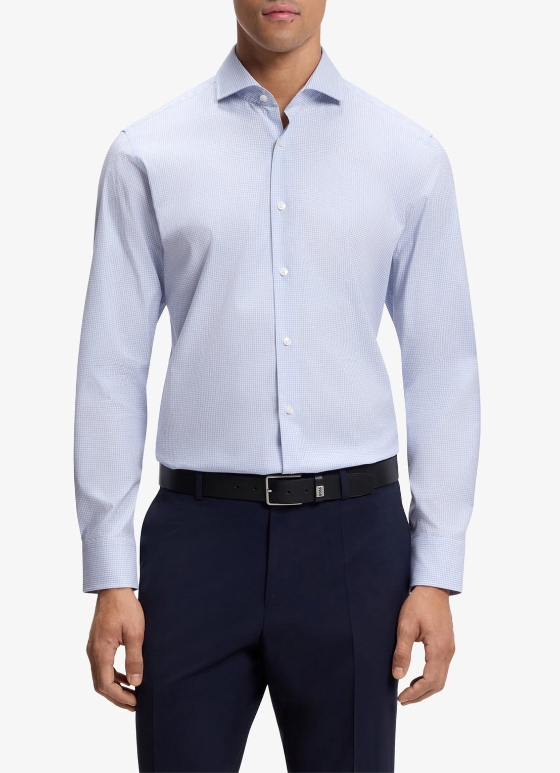 BOSS Regular fit overhemd met ruitdessin - detail lichtblauw