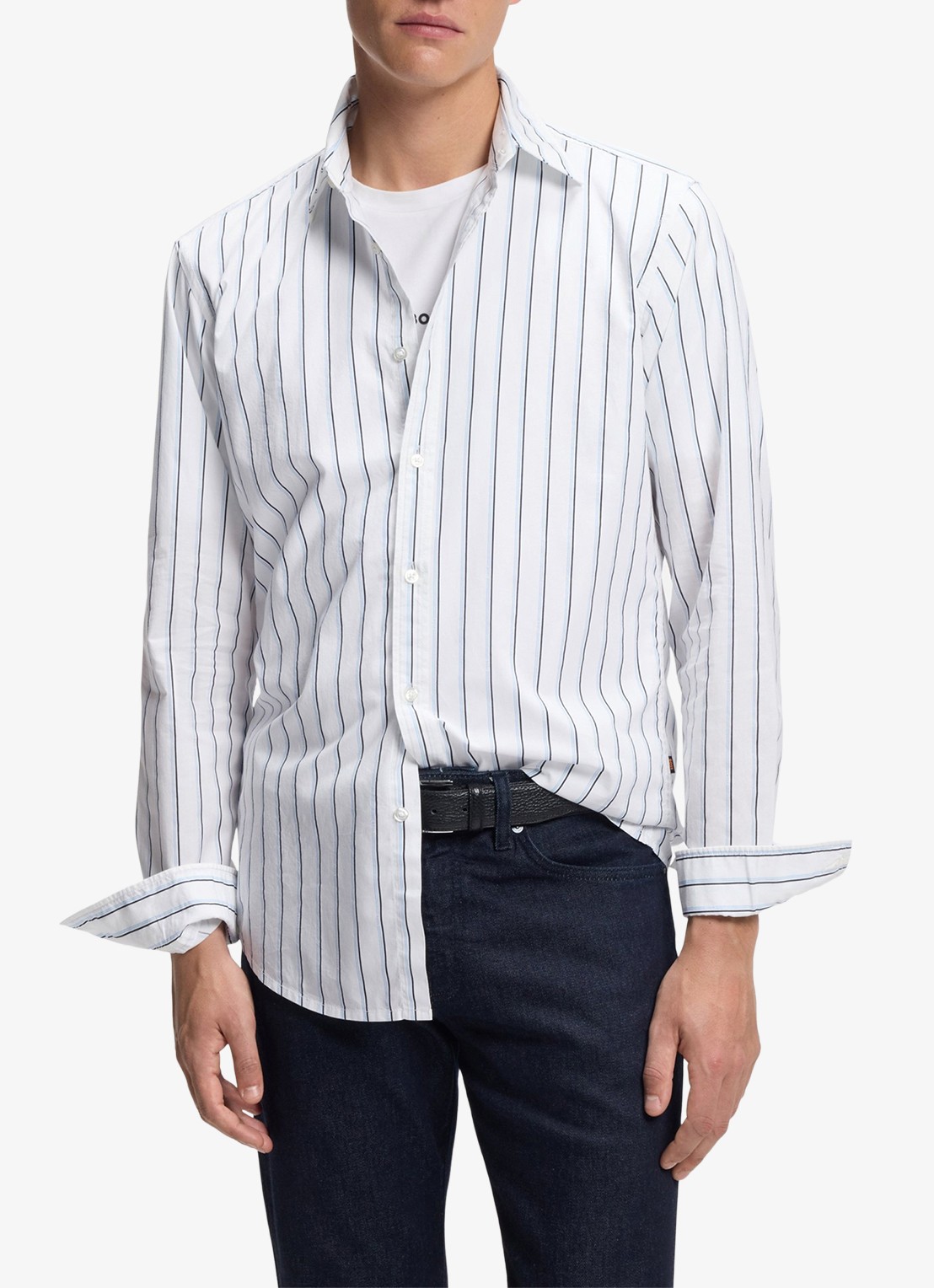 BOSS Regular fit overhemd met streepprint - detail 2 wit