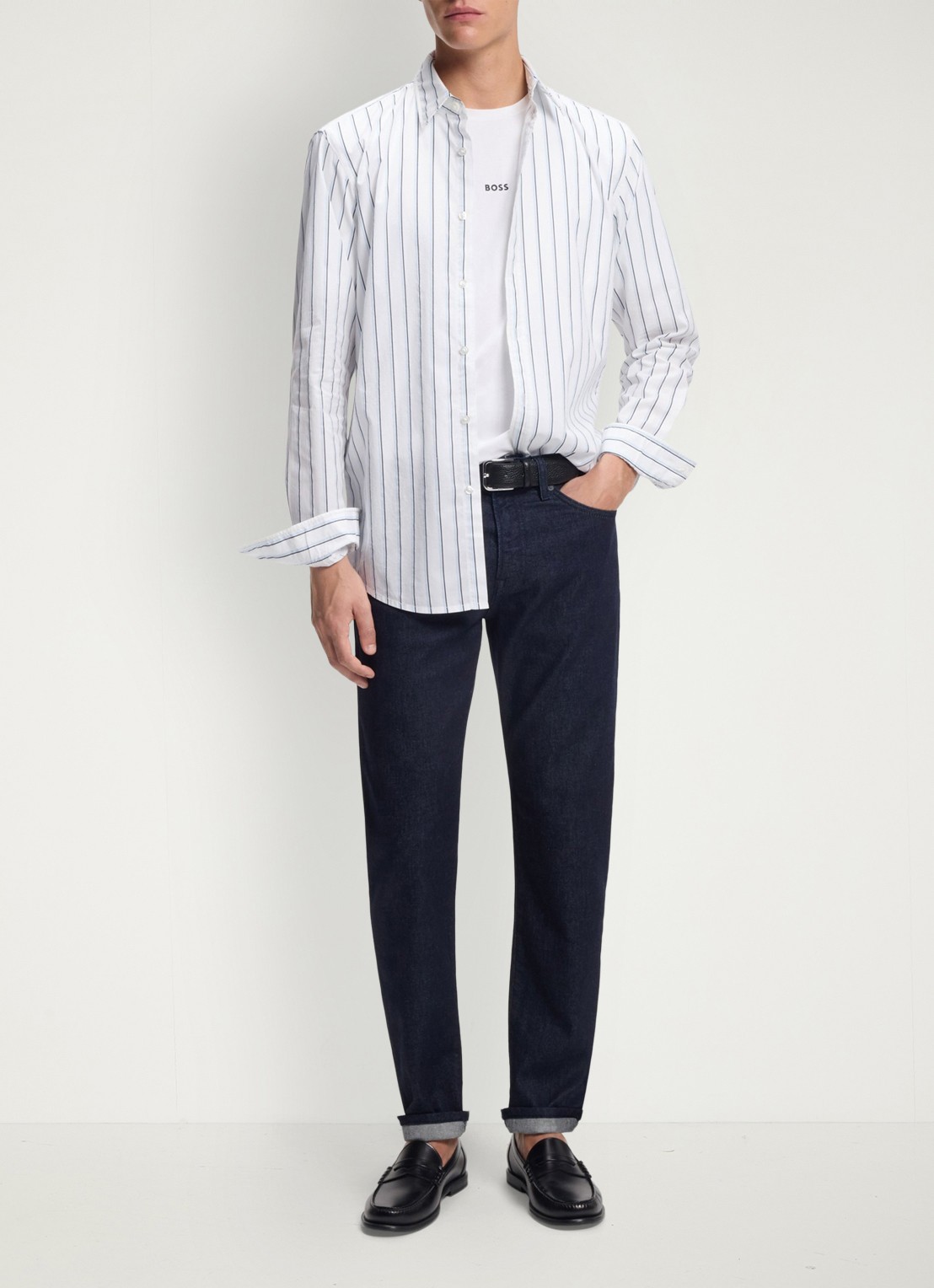 BOSS Regular fit overhemd met streepprint - voorkant 6 wit