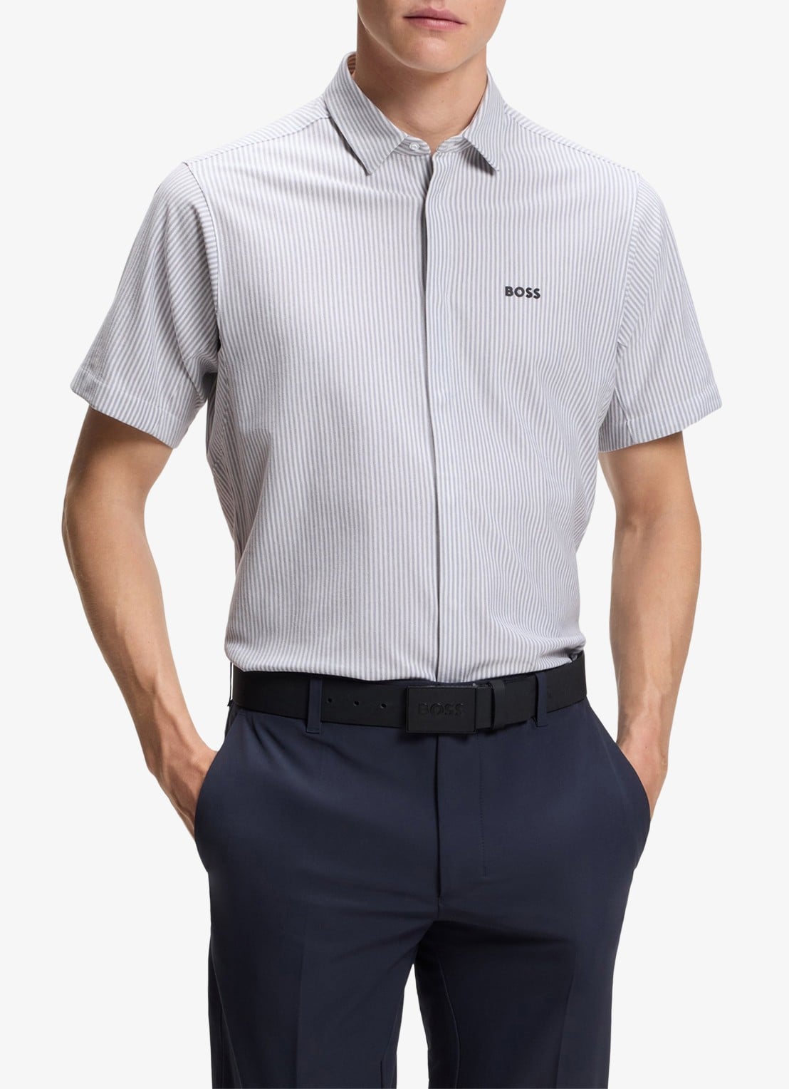 BOSS Regular fit overhemd met streepprint - detail dark grey-026