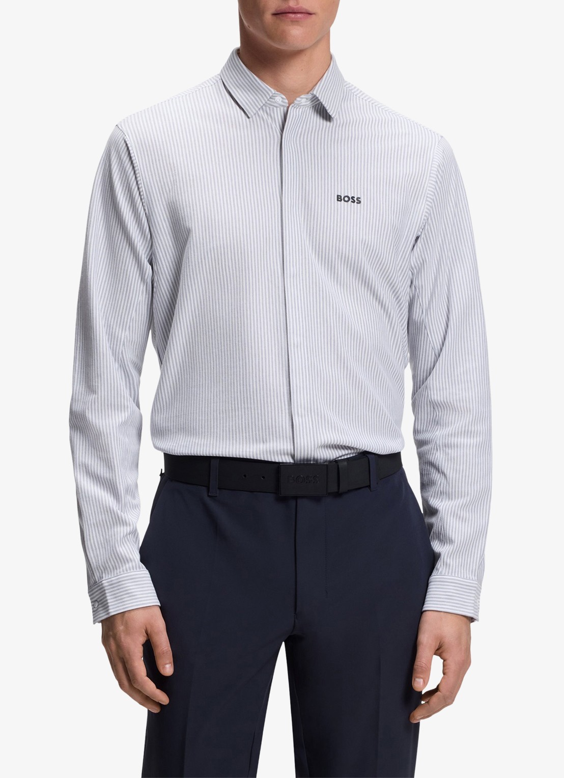 BOSS Regular fit overhemd met streepprint - detail dark grey-026