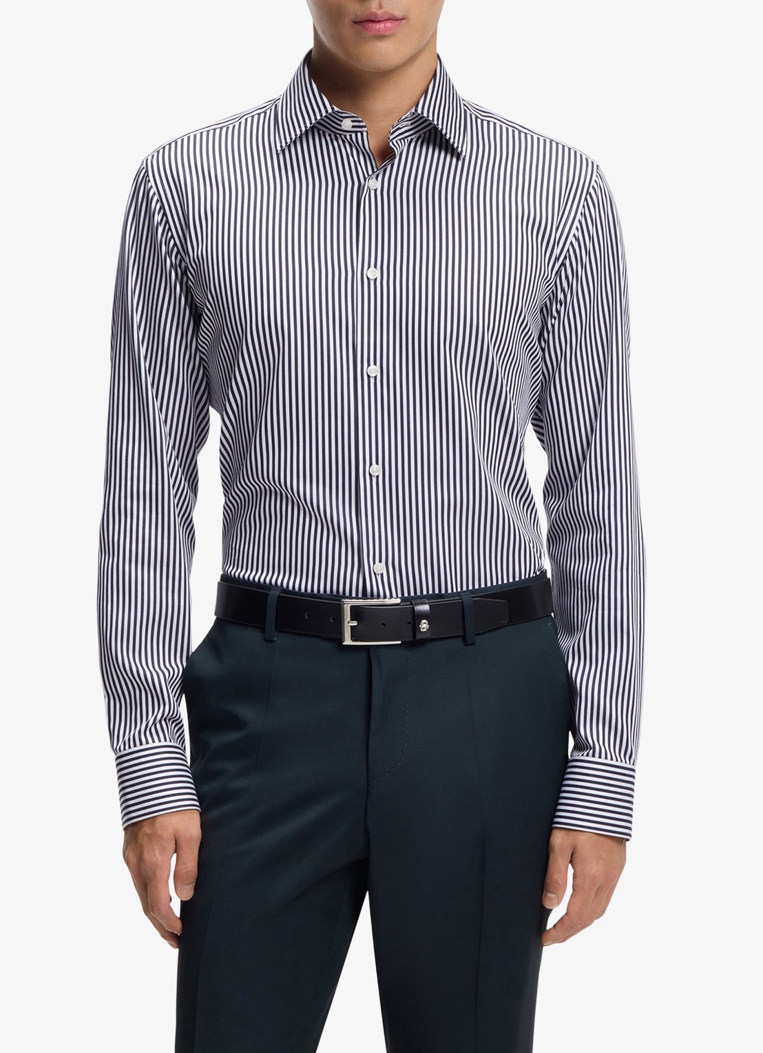BOSS Regular fit overhemd met streepprint - detail donkerblauw