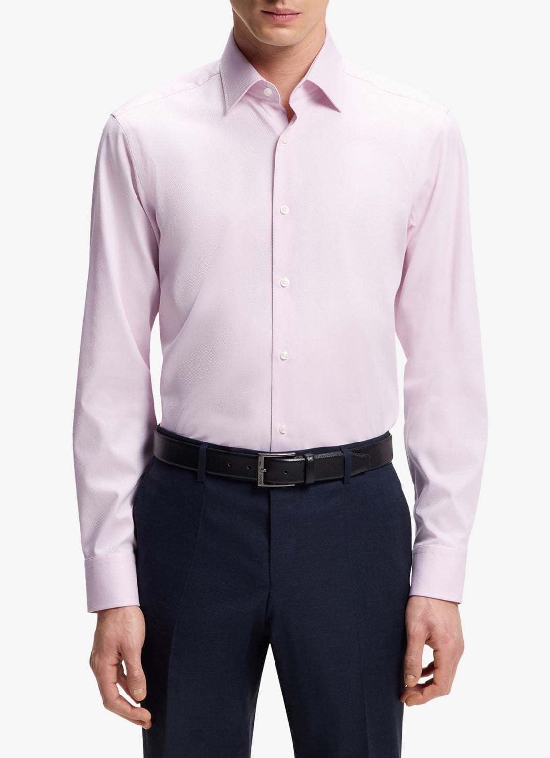 BOSS Regular-fit overhemd met stretch - detail lichtroze