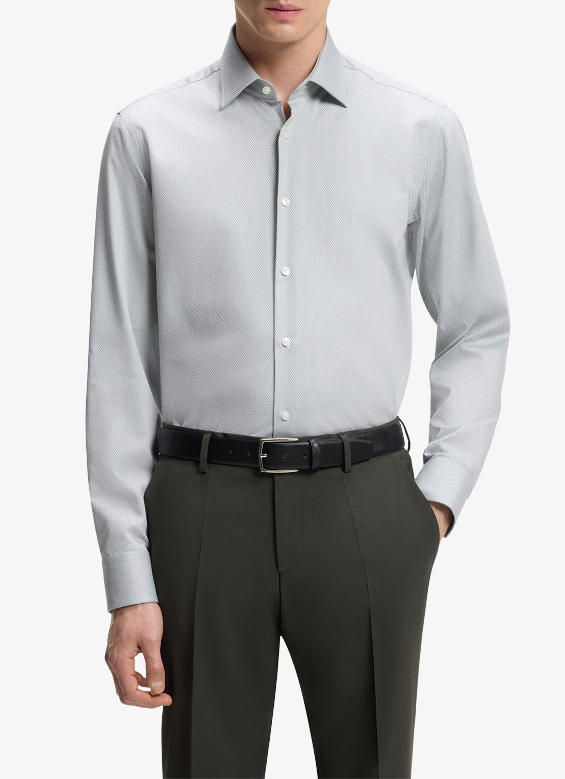 BOSS Regular-fit overhemd met stretch - detail 4 open green-373