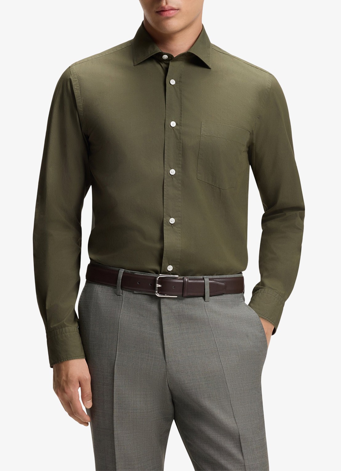 BOSS Regular fit overhemd van katoen - detail 4 legergroen