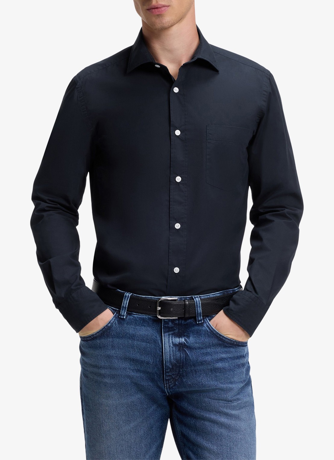 BOSS Regular fit overhemd van katoen - detail blauw