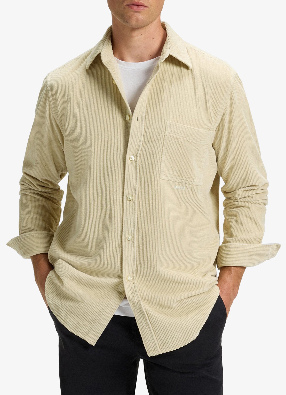 BOSS Regular-fit overhemd van katoenen corduroy - detail 4 beige