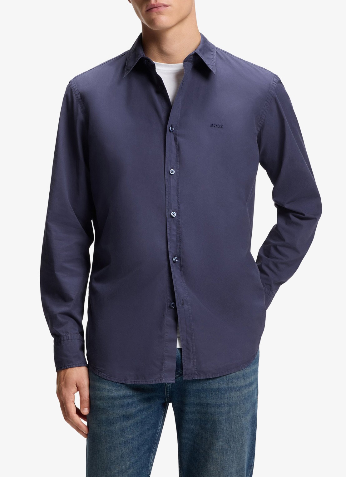 BOSS Regular-fit overhemd van katoenen popeline - detail 3 navy-418 / blauw