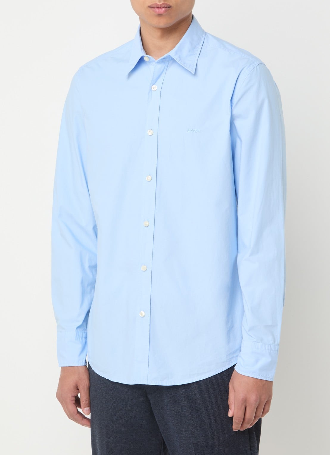 BOSS Regular-fit overhemd van katoenen popeline - detail 4 open blue-472 / lichtblauw