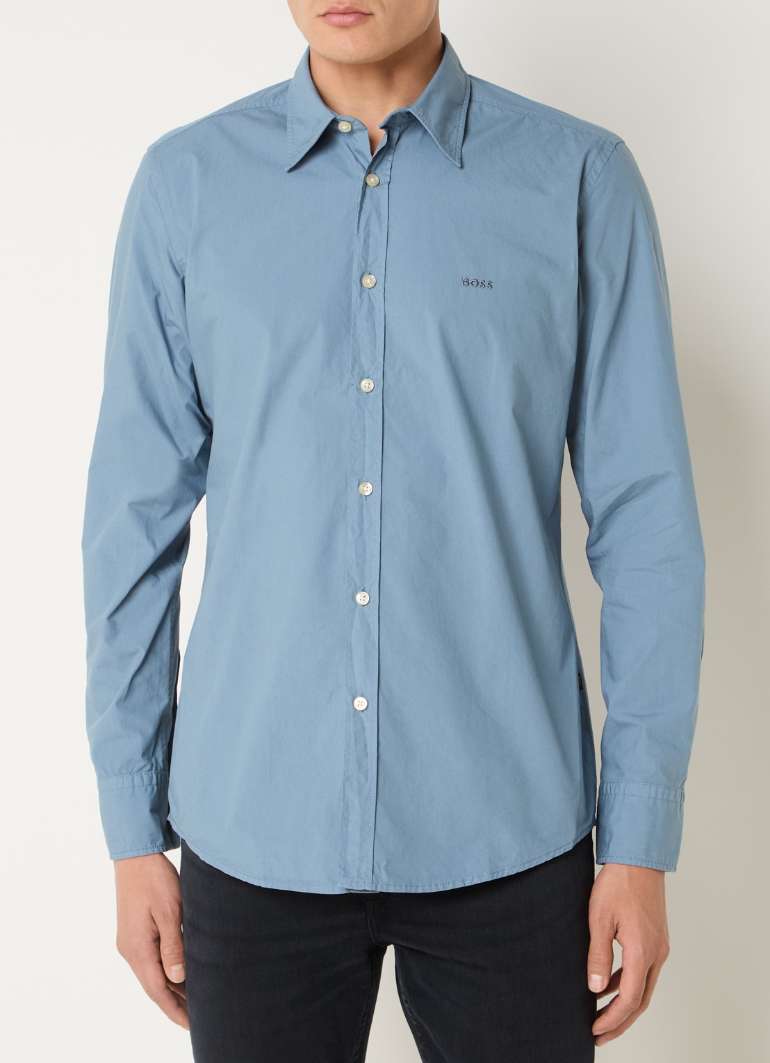 BOSS Regular-fit overhemd van katoenen popeline - detail 4 open blue-472 / lichtblauw