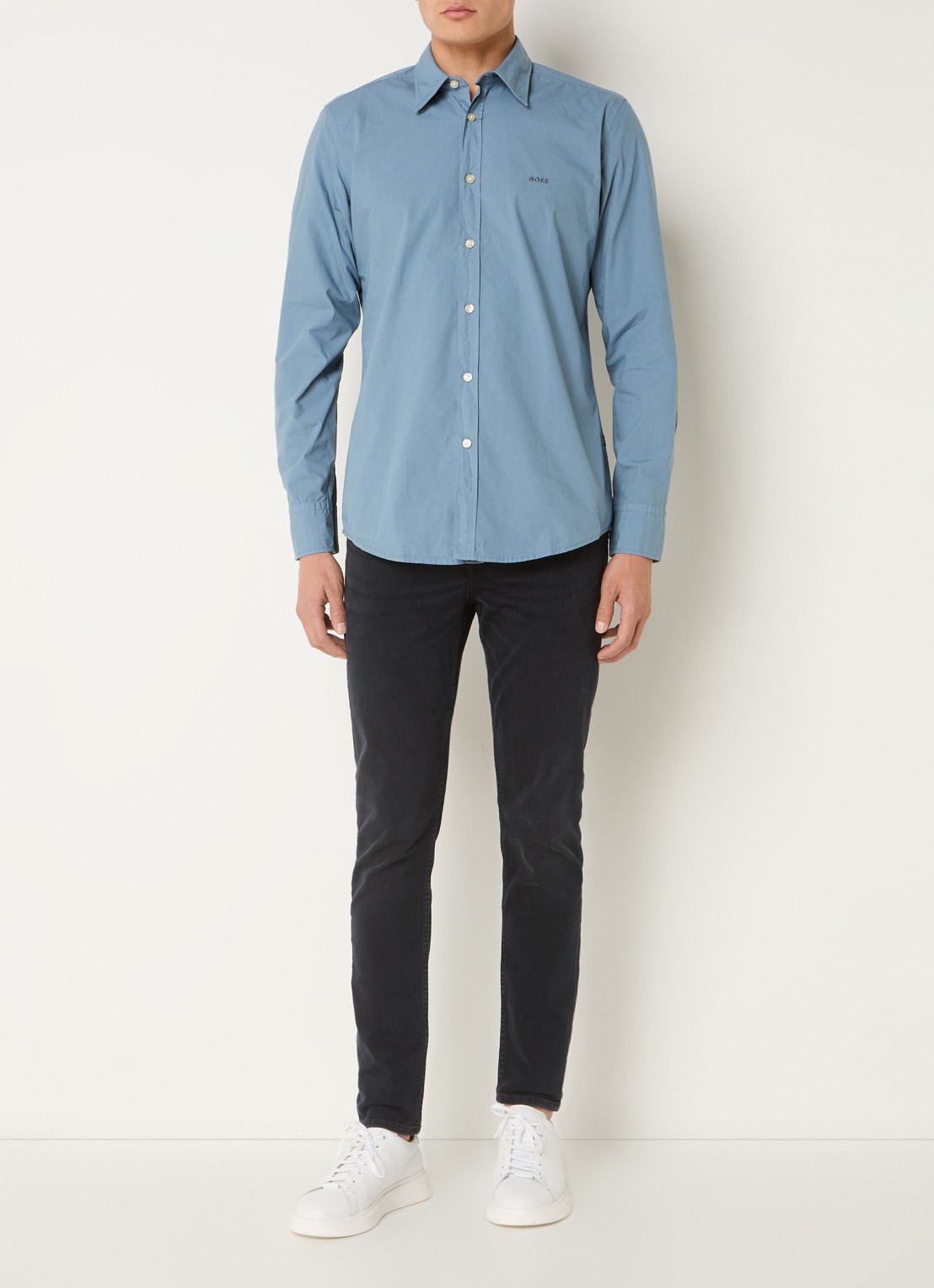 BOSS Regular-fit overhemd van katoenen popeline - voorkant 3 open blue-472 / lichtblauw