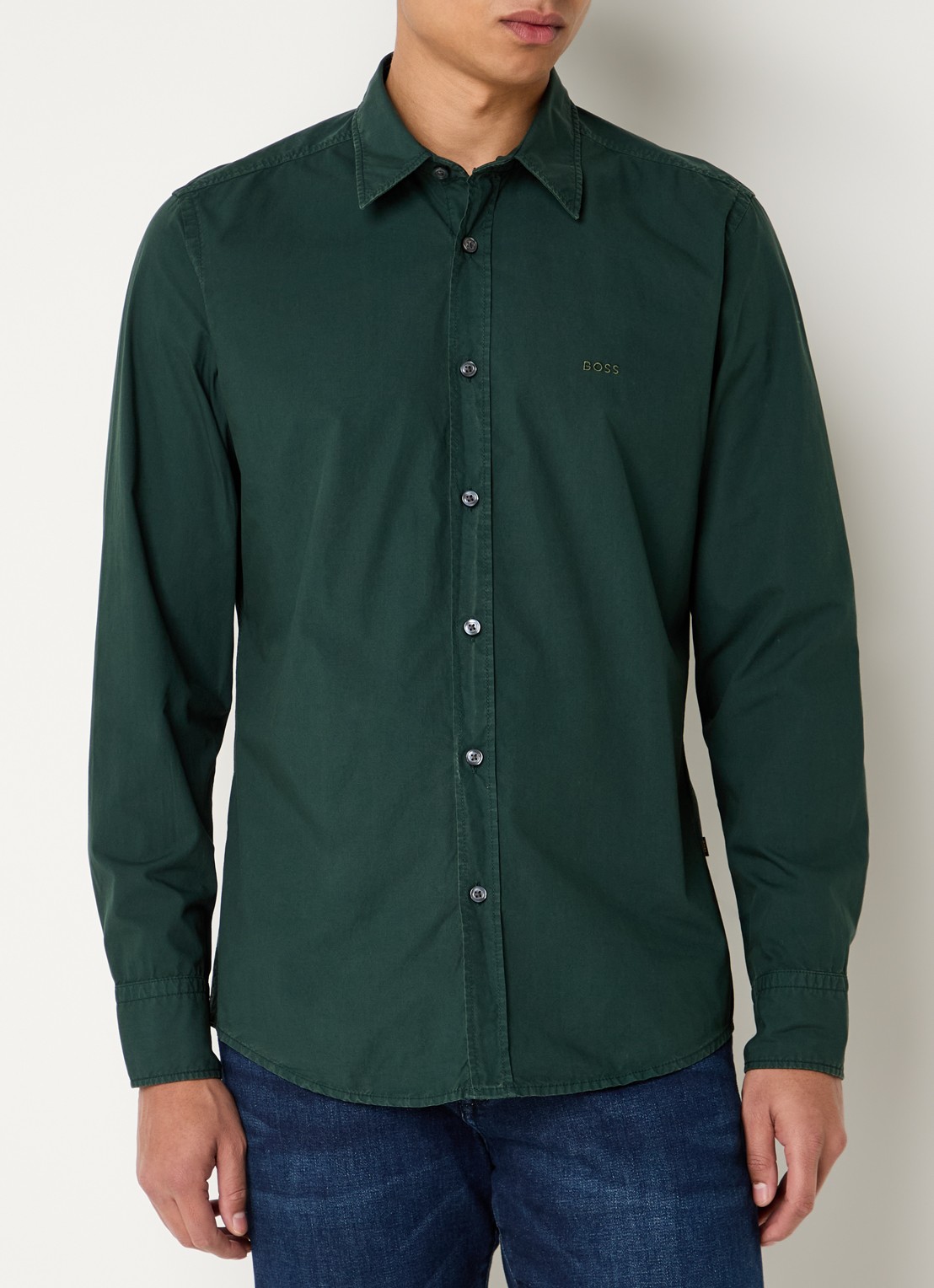 BOSS Regular-fit overhemd van katoenen popeline - detail 4 open green-350 / groen