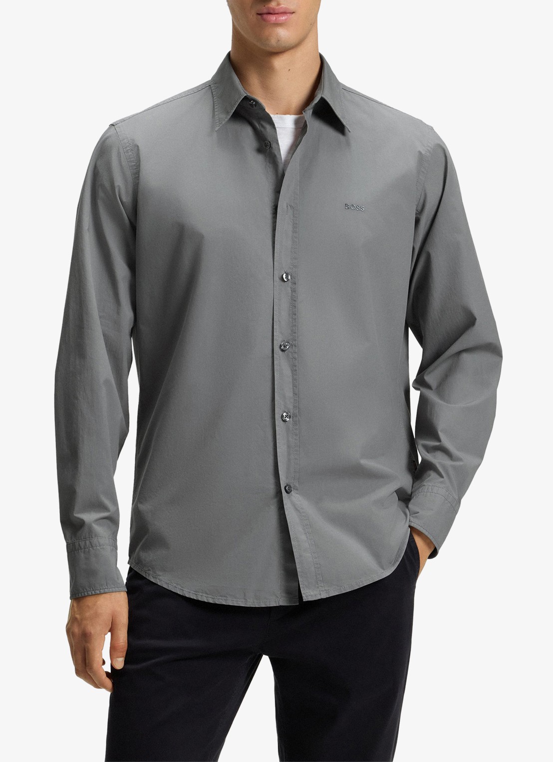 BOSS Regular-fit overhemd van katoenen popeline - detail 4 open grey-062 / grijs