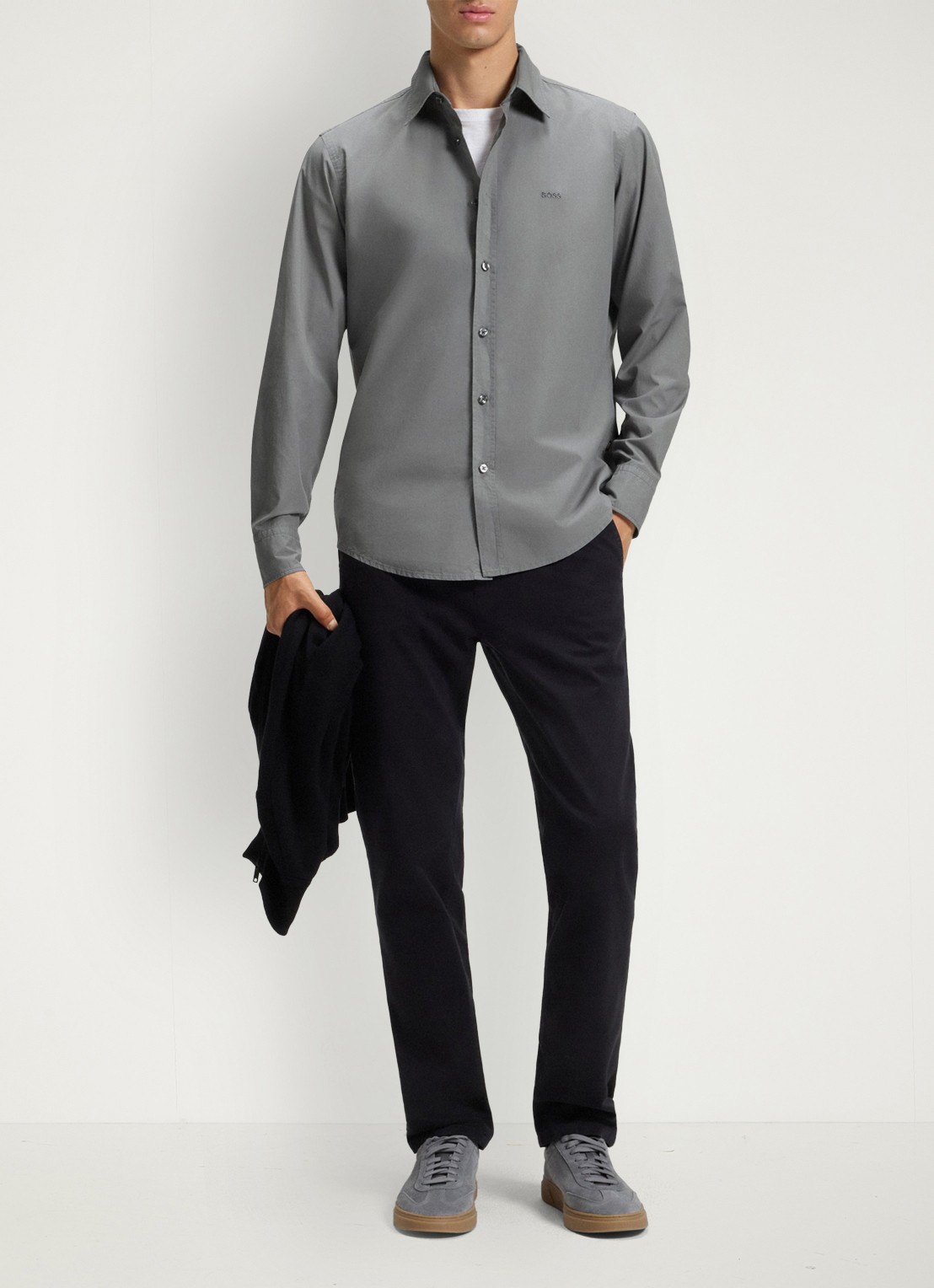 BOSS Regular-fit overhemd van katoenen popeline - voorkant 3 open grey-062 / grijs