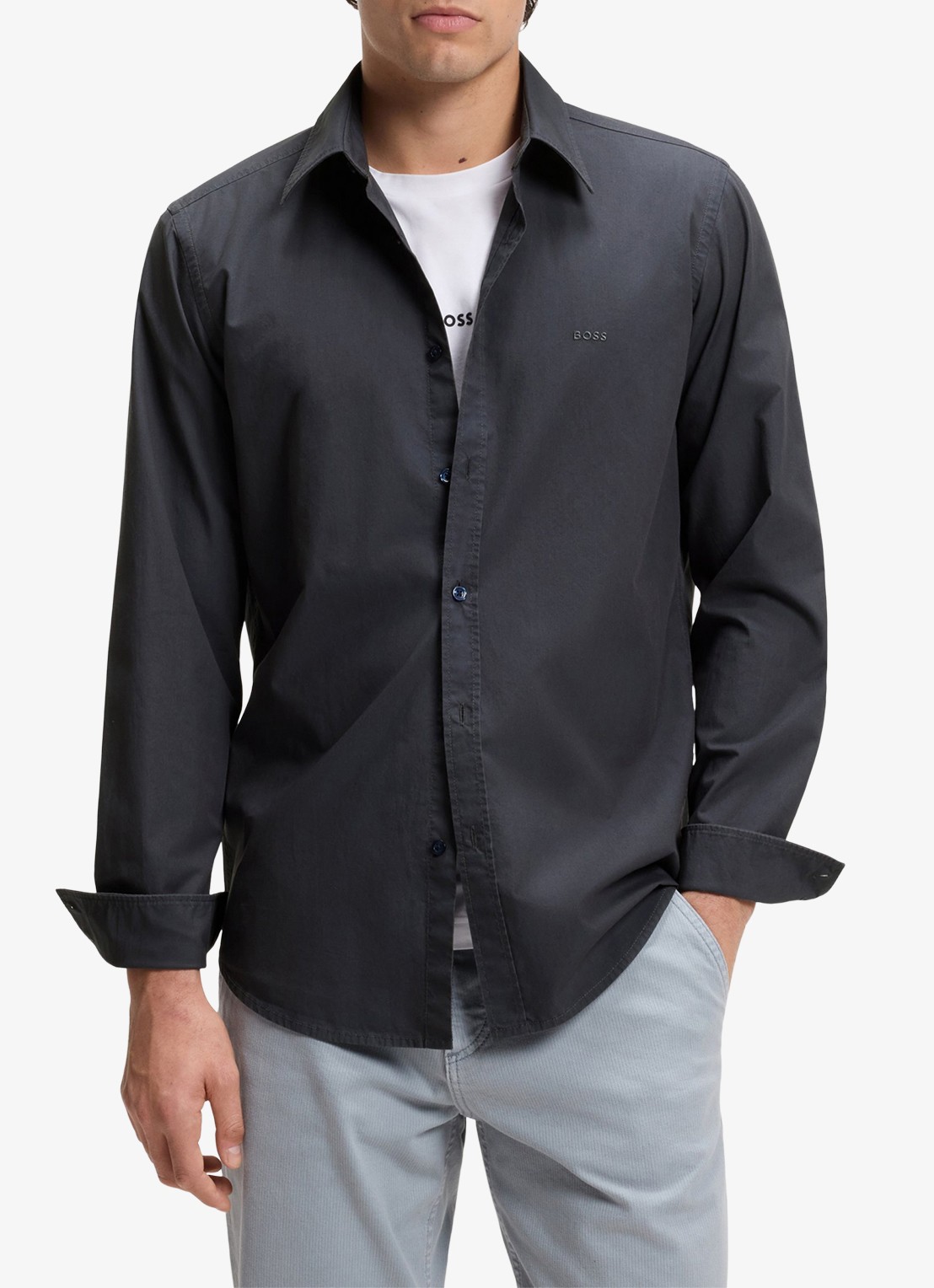 BOSS Regular-fit overhemd van katoenen popeline - detail dark blue-406 / blauw