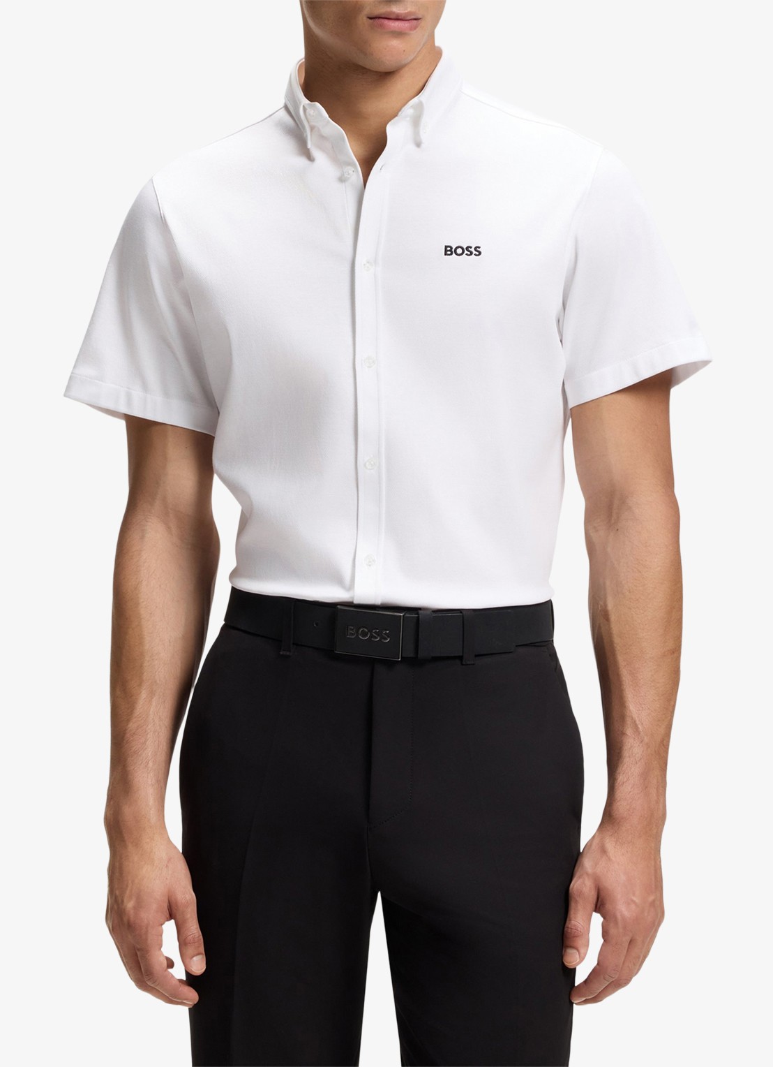 BOSS Regular-fit overhemd van kreukbestendige katoenen jersey - detail 3 white-100 / wit