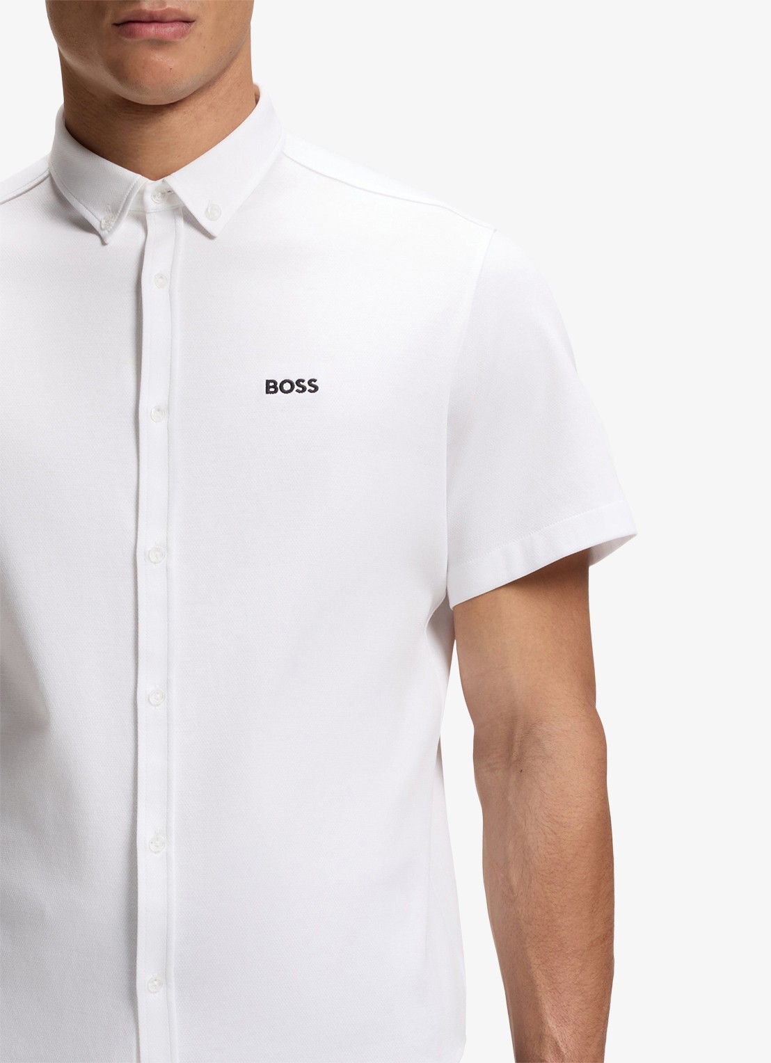 BOSS Regular-fit overhemd van kreukbestendige katoenen jersey - detail 4 white-100 / wit