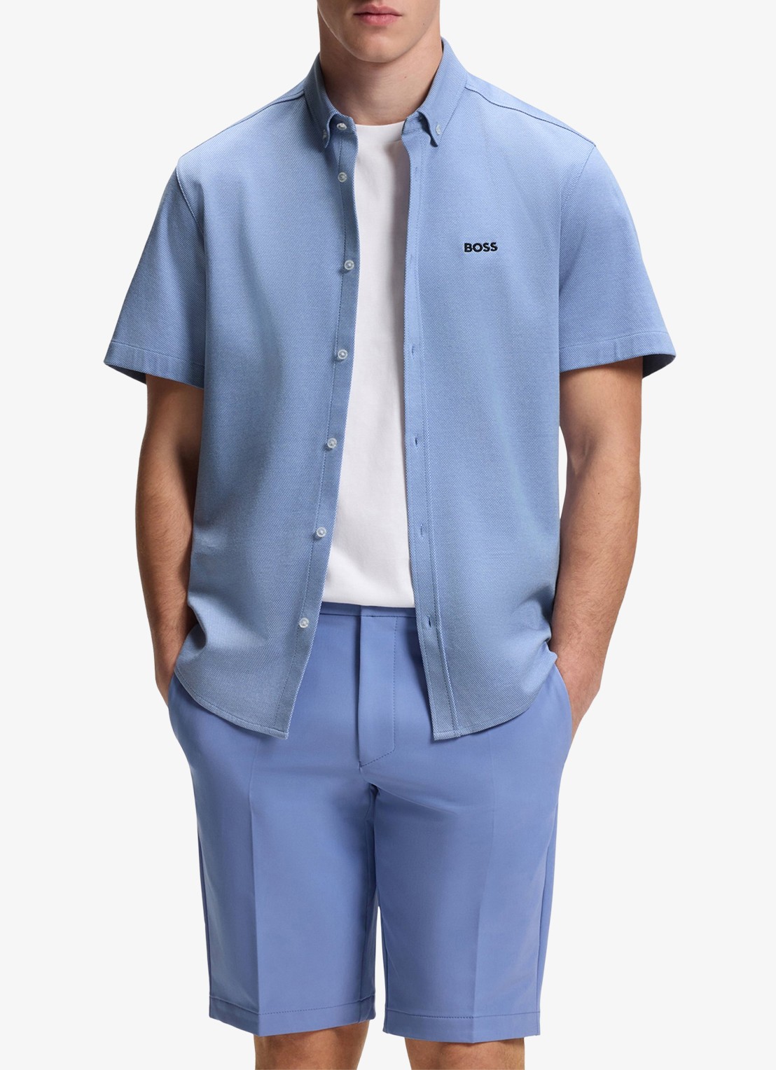 BOSS Regular-fit overhemd van kreukbestendige katoenen jersey - detail 4 light/pastel blue-459 / blauw