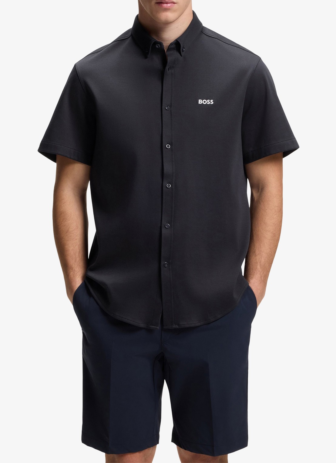 BOSS Regular-fit overhemd van kreukbestendige katoenen jersey - detail 2 dark blue-402 / blauw