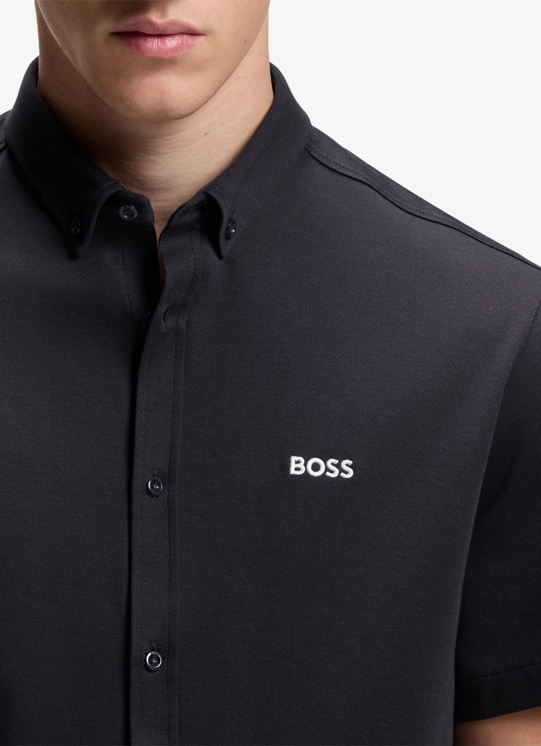 BOSS Regular-fit overhemd van kreukbestendige katoenen jersey - detail 5 dark blue-402 / blauw